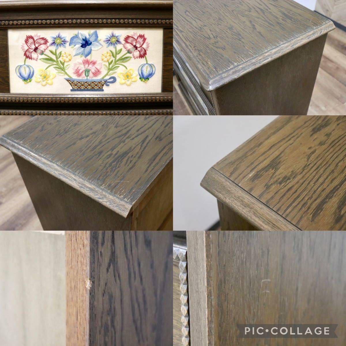 GMGK183A○神戸家具 洋家具 伊藤家具 3段チェスト 整理タンス 彫刻 オーク材 クラシカル 花柄 和製ヴィンテージ アンティーク 検)永田良介