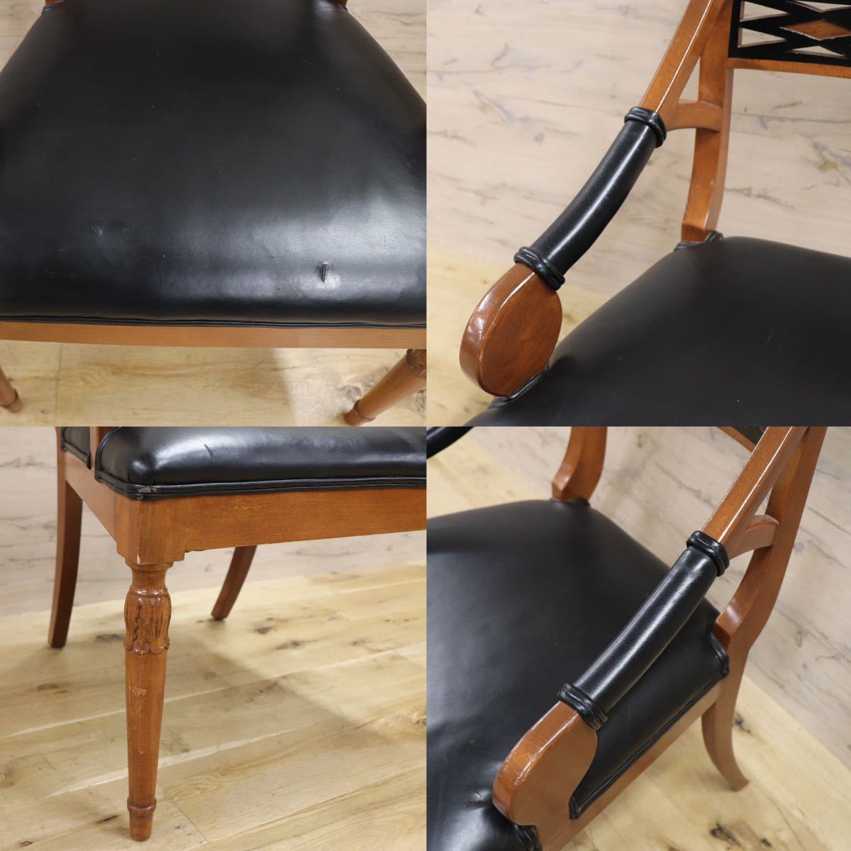 GMGN142D○イタリア製 クラシック モダン ダイニングチェア 椅子 セミアームチェア 本革 レザー 西洋 アール・ヌーヴォー