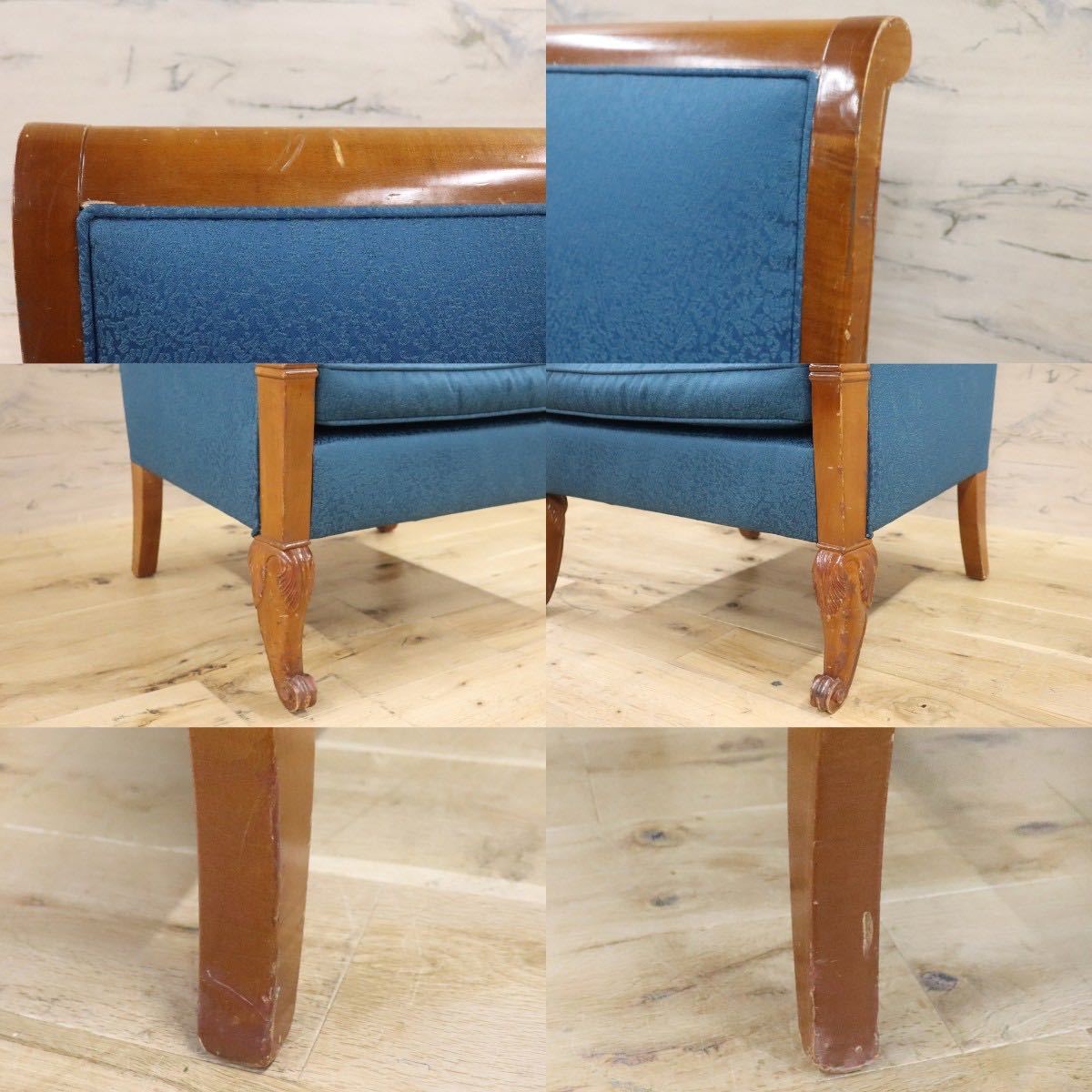 GMGN145A○西洋 クラシック シングルソファ ラウンジチェア 1人掛けソファ 椅子 木製 ファブリック アンティーク 彫刻