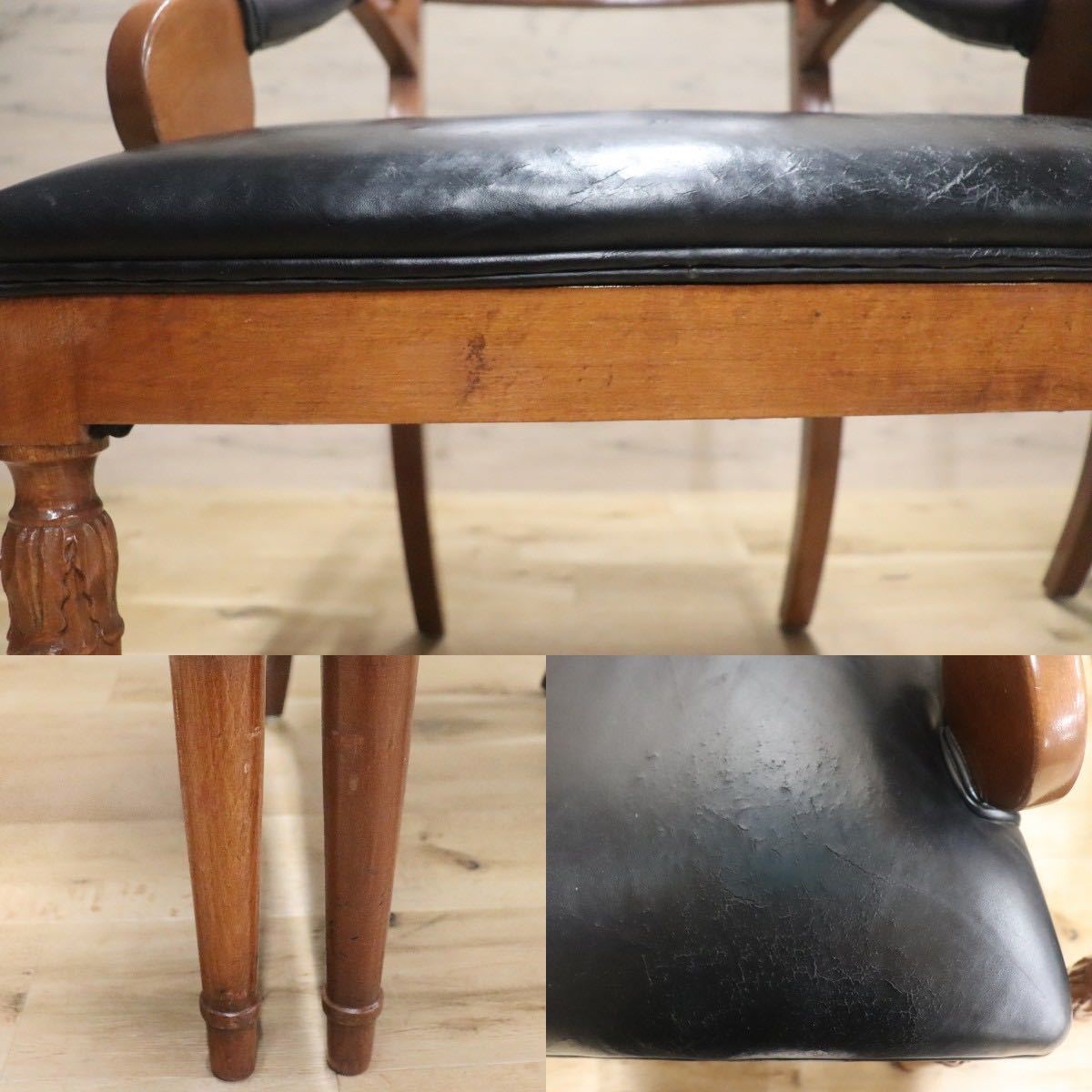 GMGN149B○イタリア製 クラシック モダン ダイニングチェア 椅子 2脚セット セミアームチェア 本革 レザー 西洋 アール・ヌーヴォー