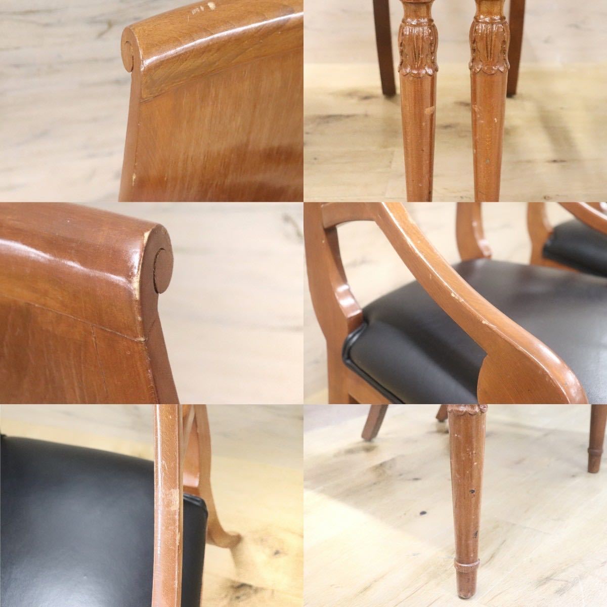 GMGN162B○イタリア製 クラシック モダン ダイニングチェア 椅子 2脚セット セミアームチェア 本革 レザー 西洋 アール・ヌーヴォー