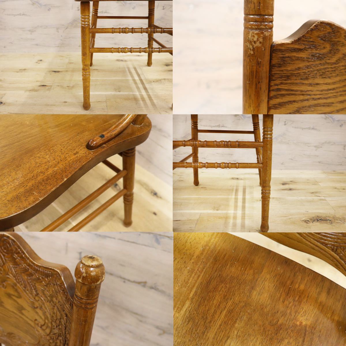 GMGK285○アンティーク 木製 ダイニングチェア 椅子 ガーデンチェア 彫刻 レトロ ヴィンテージ 定価約10万