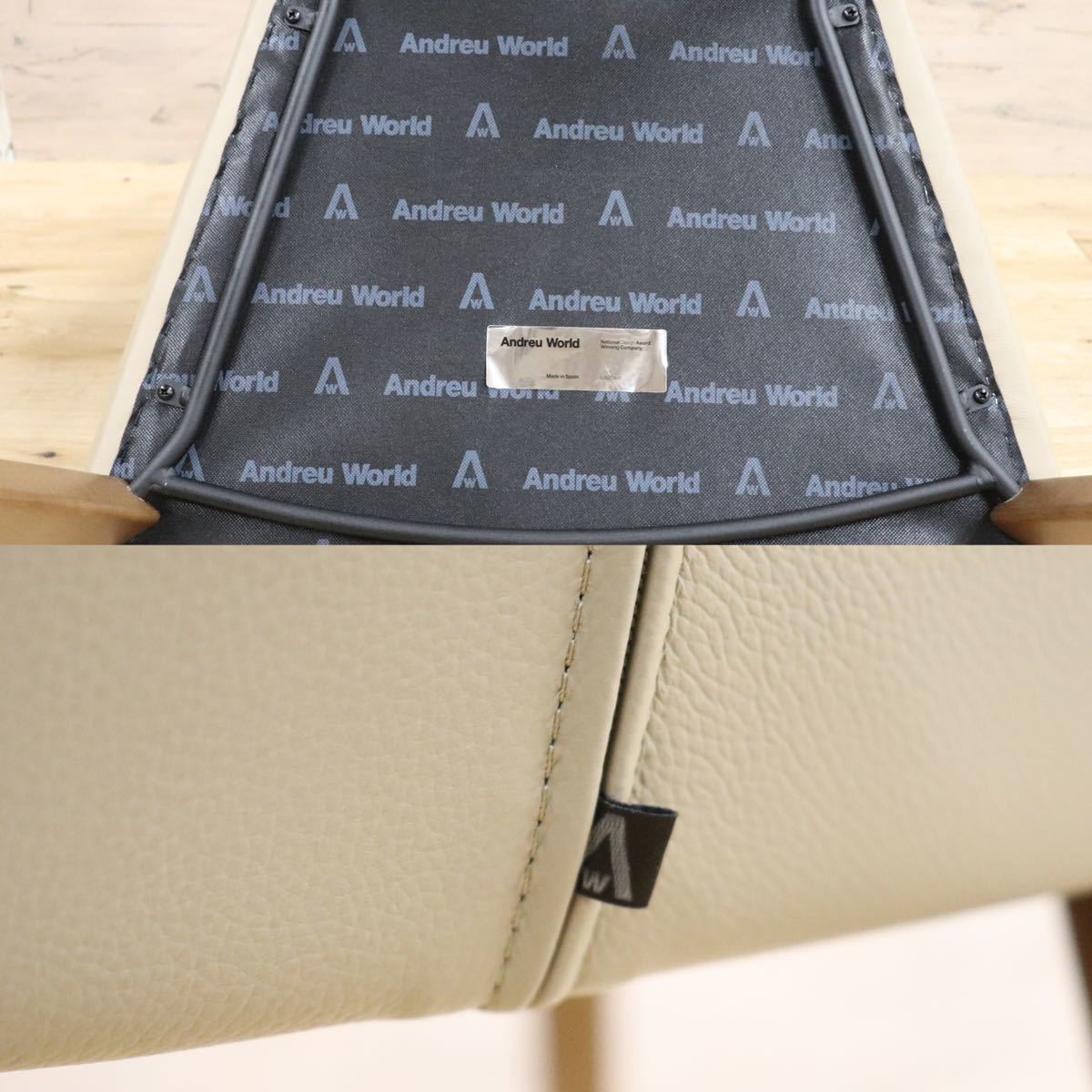 GMGN421C○Andreu World / アンドリュー・ワールド Brandy アームチェア 椅子 本革 レザー ベージュ モダン 定価約20万 展示品