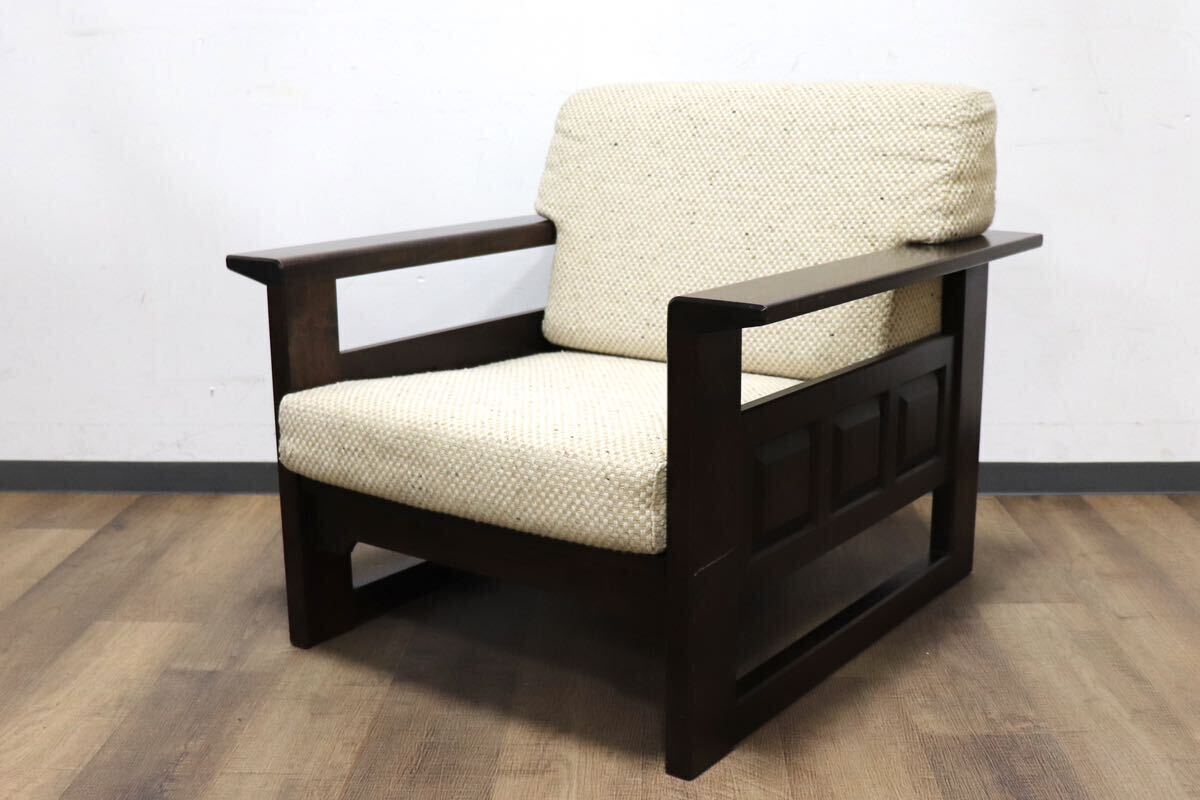 GMHH136A○北海道民芸家具 1人掛けソファ シングルソファ 応接 椅子 和家具 民藝 和モダン レトロ アンティーク 樺無垢 定価約16.5万