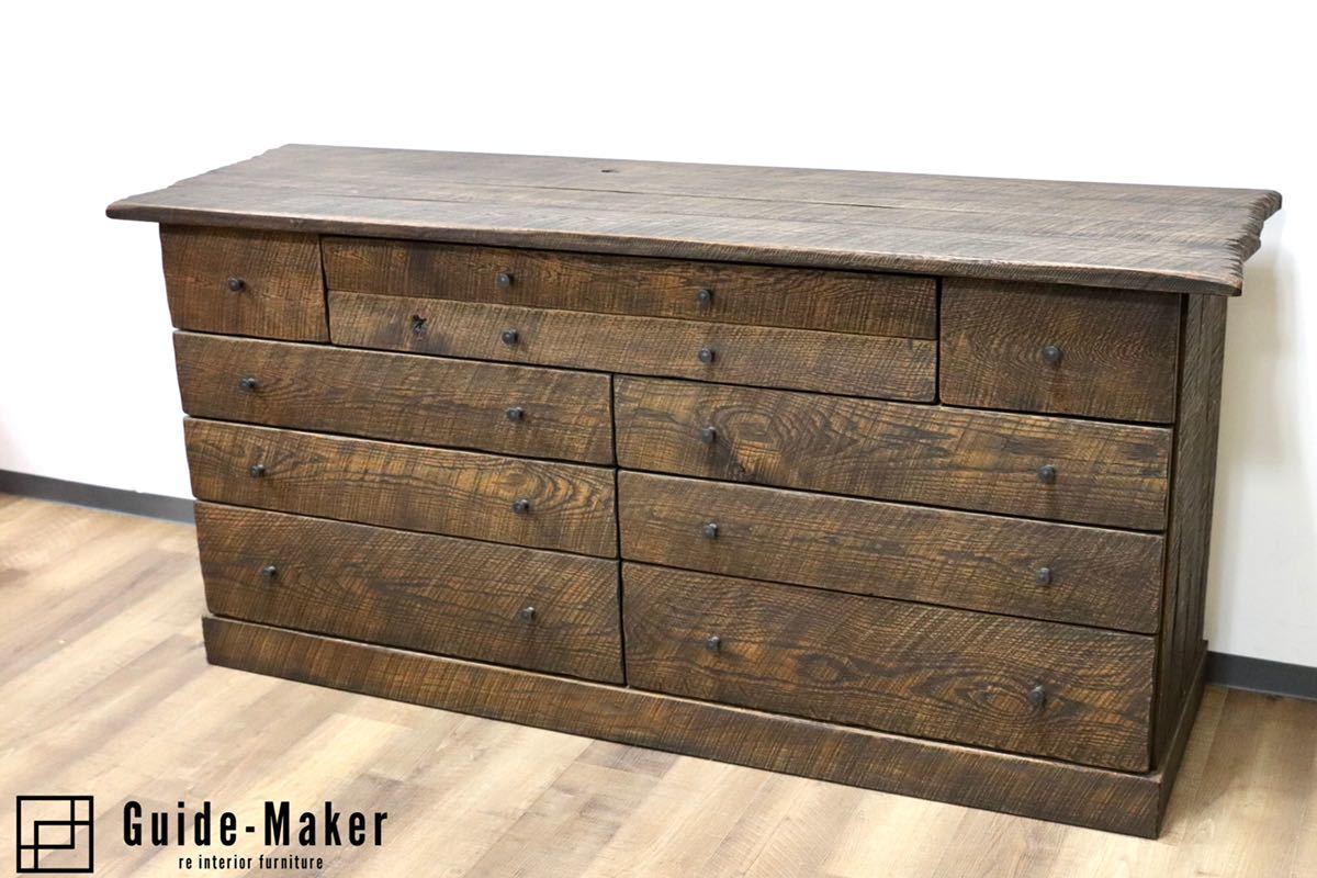 GMGK286○楢無垢材 最高級 特注 サイドボード リビングボード チェスト 収納家具 工房家具 和モダン 浮造り 約100万