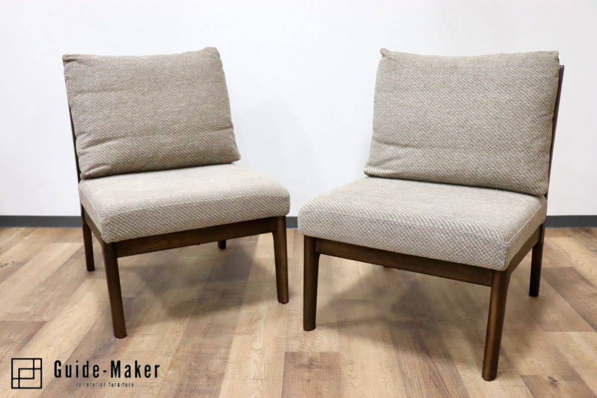 GMGN171A○浜本工芸 / HAMAMOTO ダイニンチェア アームレスチェア 椅子 2脚セット 無垢 楢材 ファブリック 国産家具 定価約17万 展示品