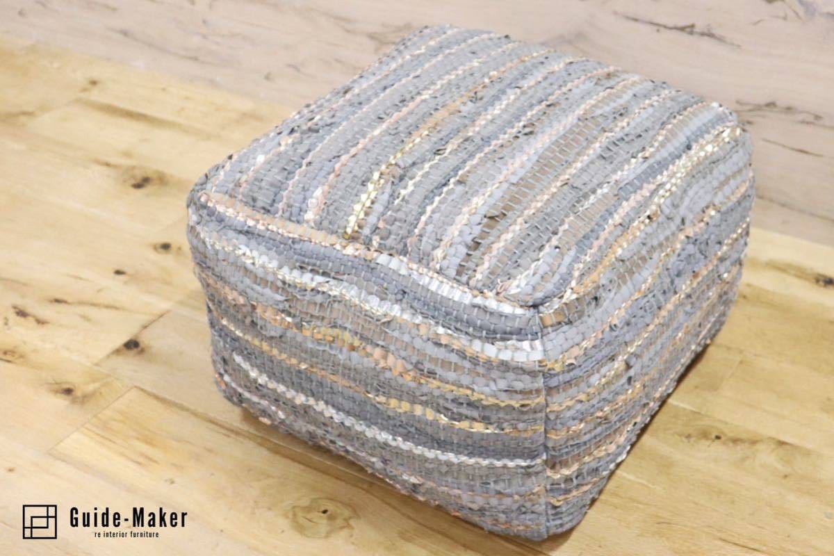 GMFN247B○Raha ラーハ プアクッション スツール 腰掛け オットマン レザー スクエア ナチュラル ボヘミアン 未使用品