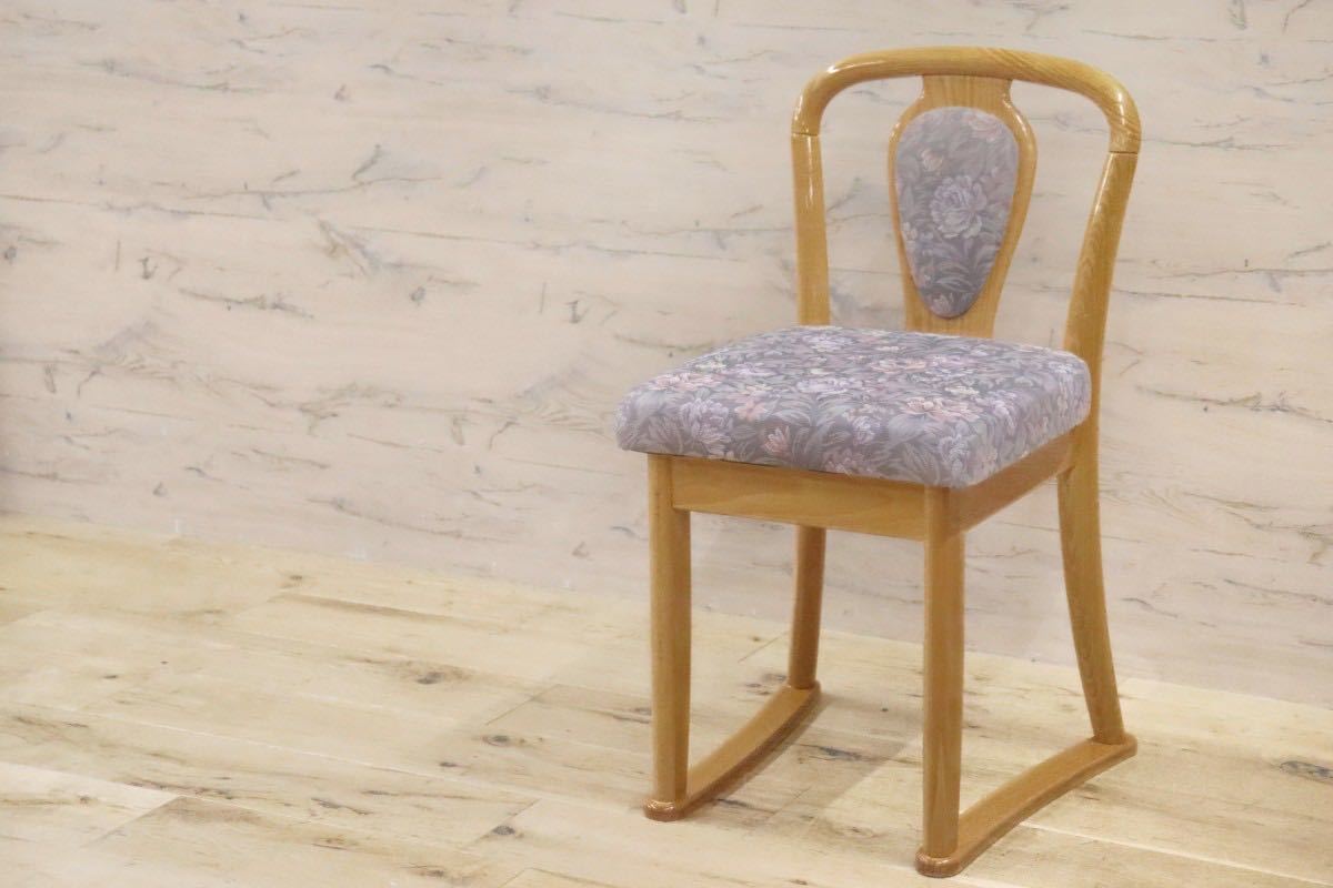 GMFK17○大塚化学木製建具 ドレッサーチェア スツール 椅子 オーク材 ファブリック エレガント 花柄 美品