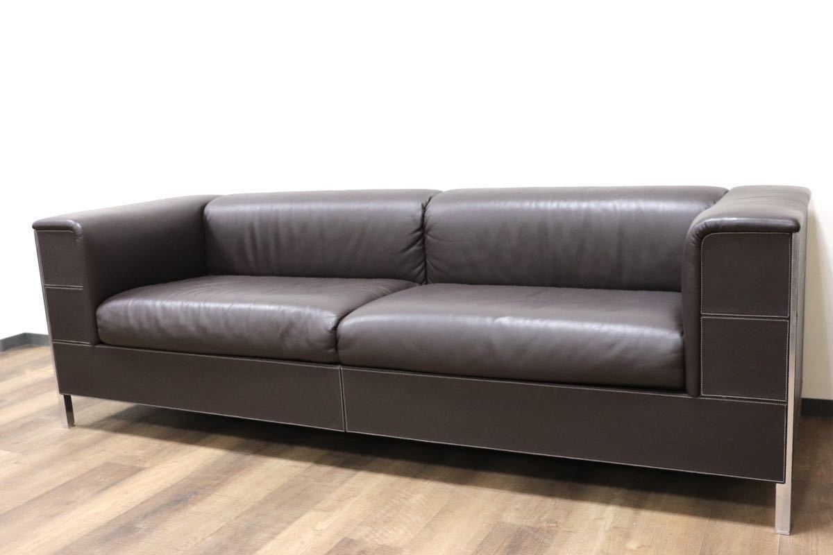 GMGH195○Poltrona Frau / ポルトローナ フラウ Talus タルス 3人掛けソファ トリプルソファ 本革 ブラウン IDC大塚家具 定価約130万 美品