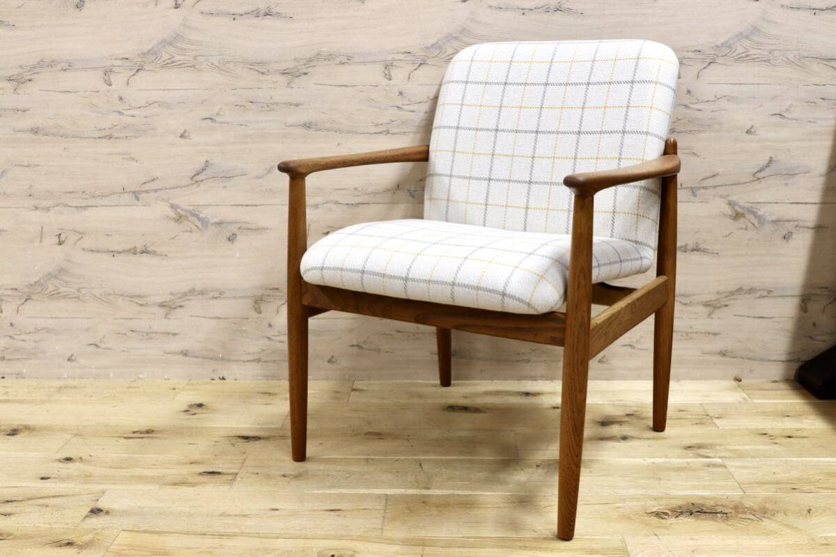 GMHK3A○オールドカリモク karimoku アームチェア 椅子 ラウンジチェア ダイニングチェア 楢無垢材 北欧スタイル ヴィンテージ リペア済