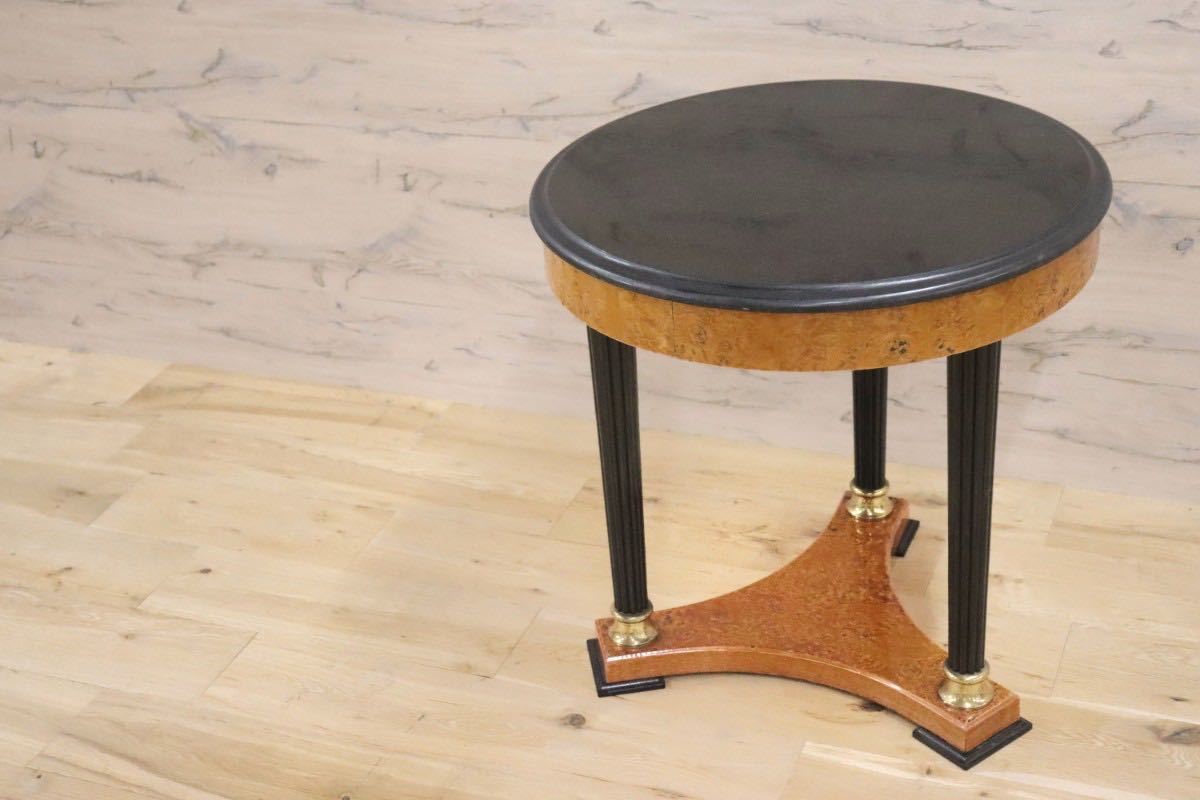 GMGN233D○イタリア製 サイドテーブル 丸テーブル バーズアイメープル 御影石 エレガント クラシック ヨーロッパ家具 ※引取り推奨