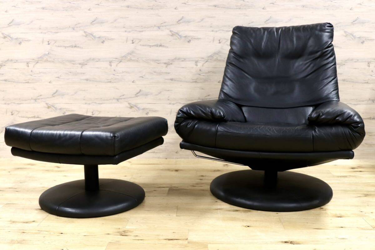 GMHH45○ROLF BENZ / ロルフベンツ Forum フォーラム ラウンジチェア 黒 本革 ヴィンテージ ドイツ IDC大塚家具 回転チェア 約70万 稀少
