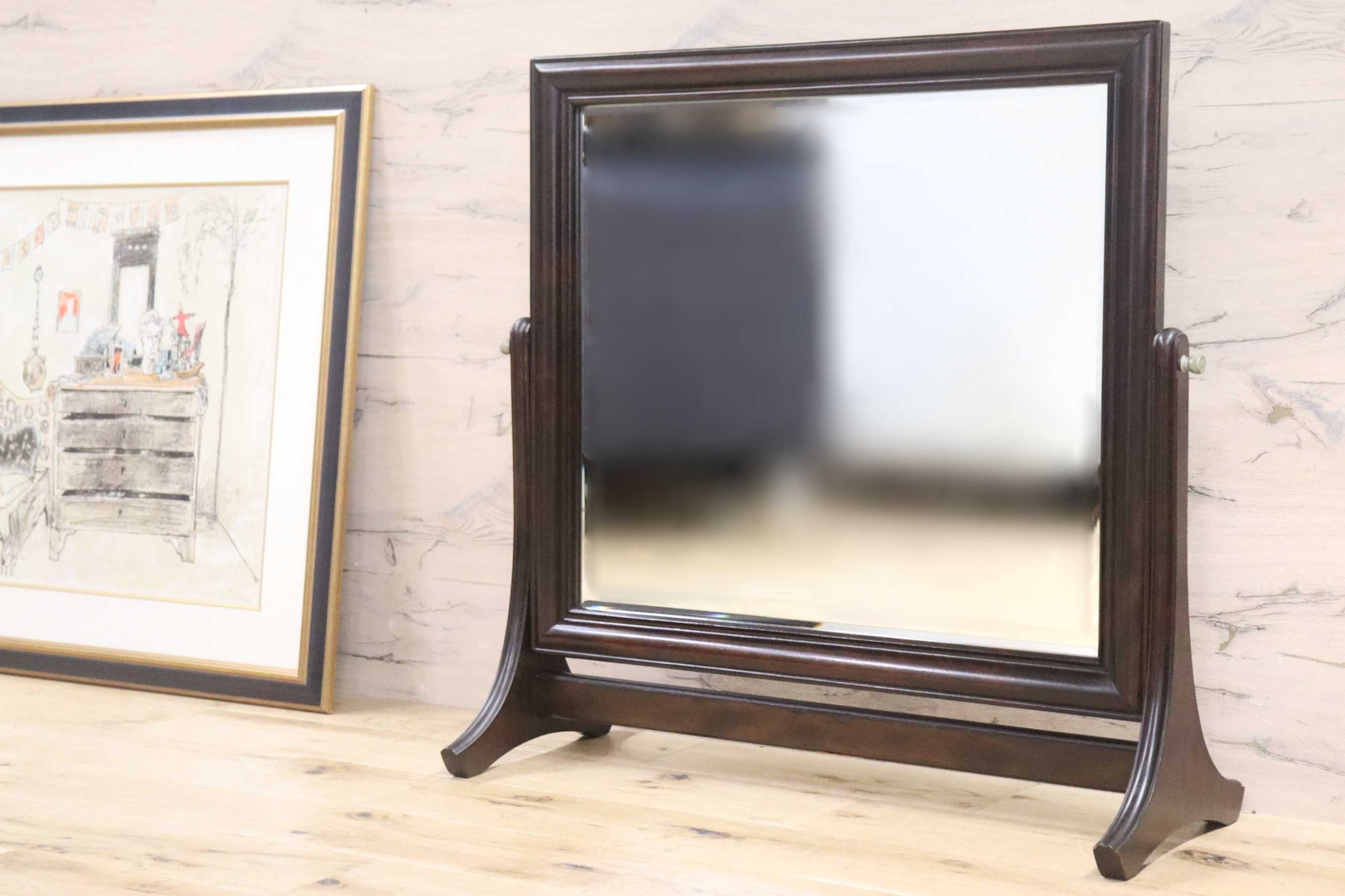 GMGH296○松本民芸家具 スタンドミラー 姿見 置き鏡 卓上ミラー 最高峰 ミズメザクラ 昭和レトロ 国産家具 定価約14万