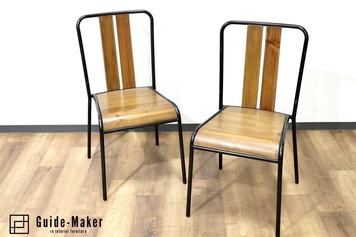 GMGN303B○MANHATTAN CHAIR / マンハッタンチェア 椅子 ダイニングチェア 2脚セット インダストリアル ウッド スチール 定価3.6万