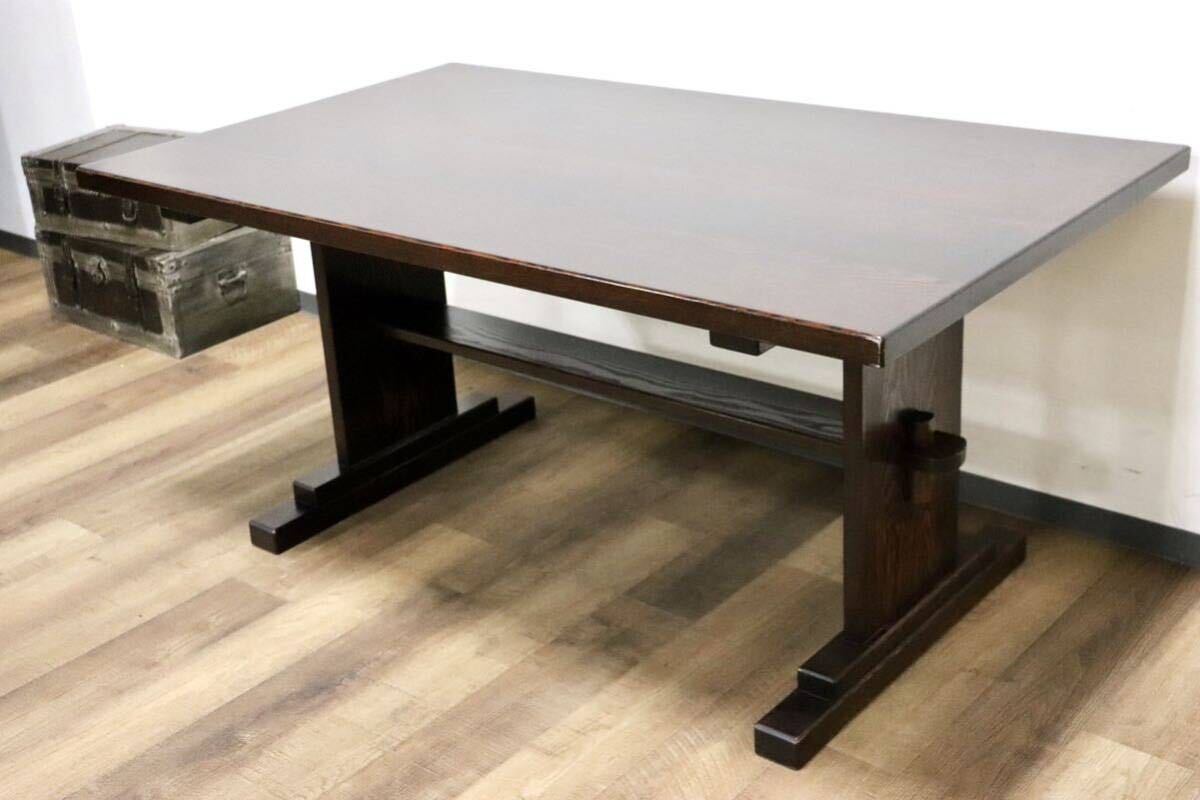 GMHN69○工房家具 欅材 ケヤキ 無垢 ダイニングテーブル 食卓テーブル 漆塗り 和家具 和モダン アンティーク レトロ 堅牢 古民家 美品