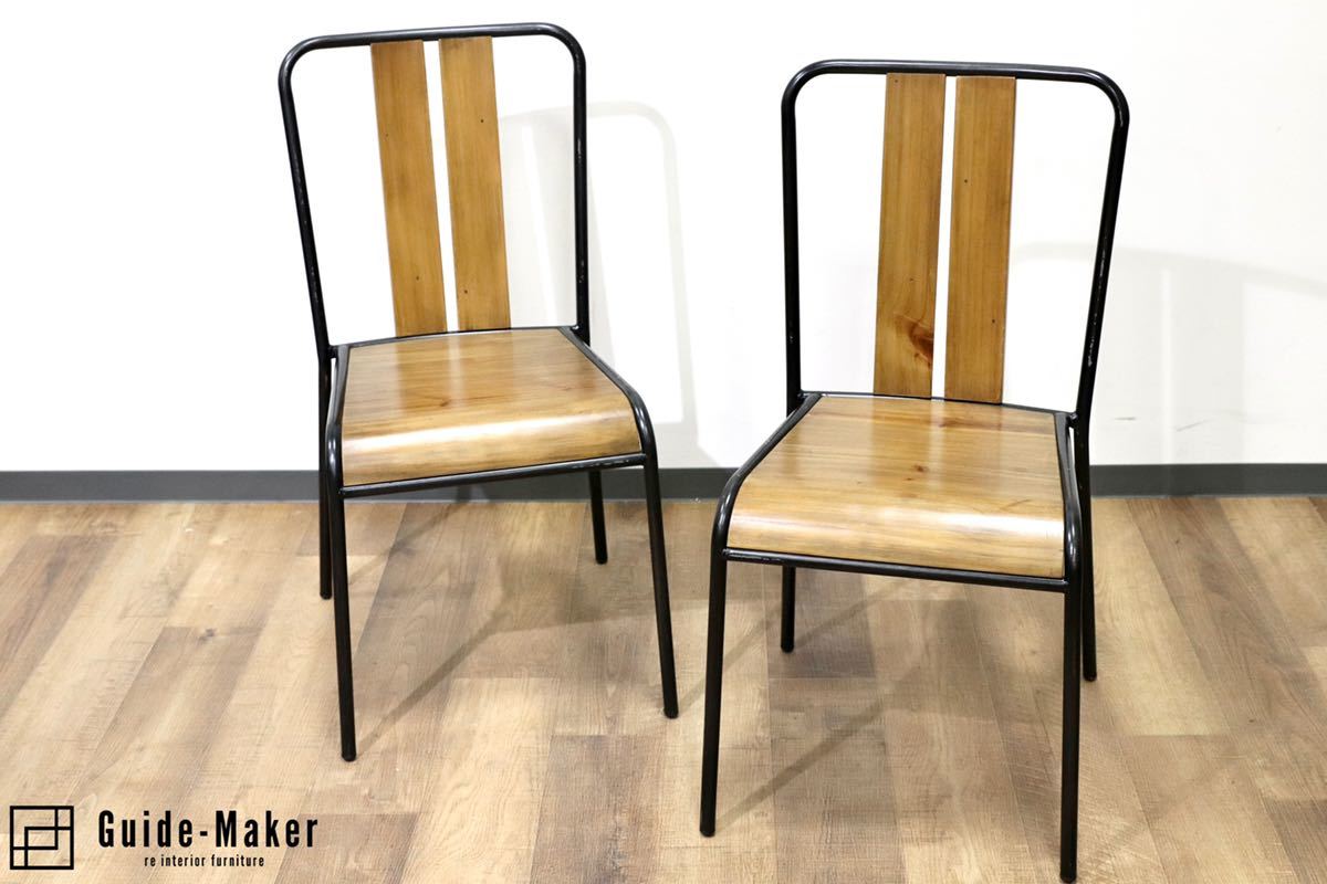 GMGN303A○MANHATTAN CHAIR / マンハッタンチェア 椅子 ダイニングチェア 2脚セット インダストリアル ウッド スチール 定価3.6万