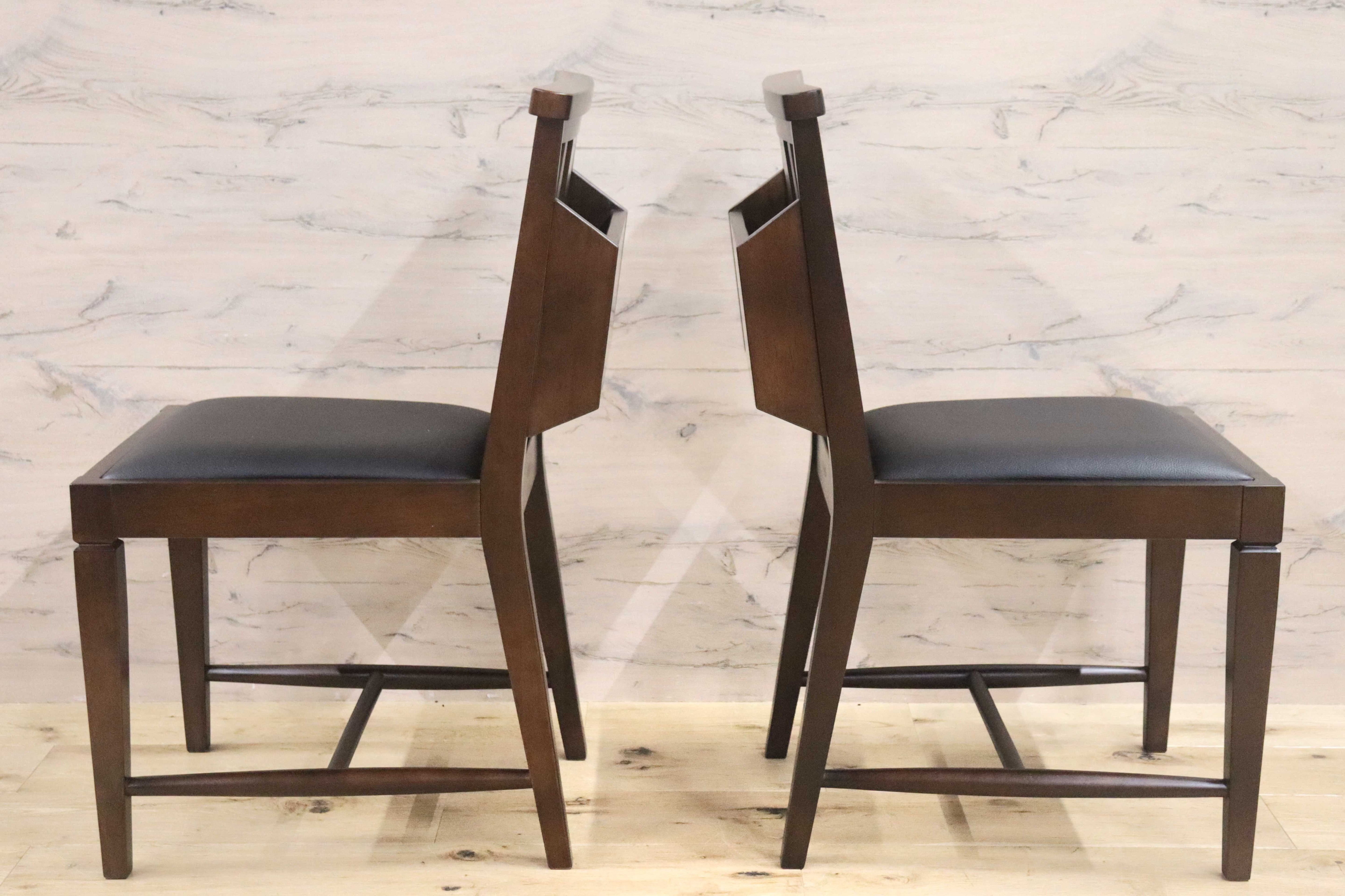 GMGN342X○CHERRY FURNITURE / 桜屋工業 ダイニングチェア チャーチチェア マガジンラック 合皮 ダークブラウン 2脚セット モダン 未使用品