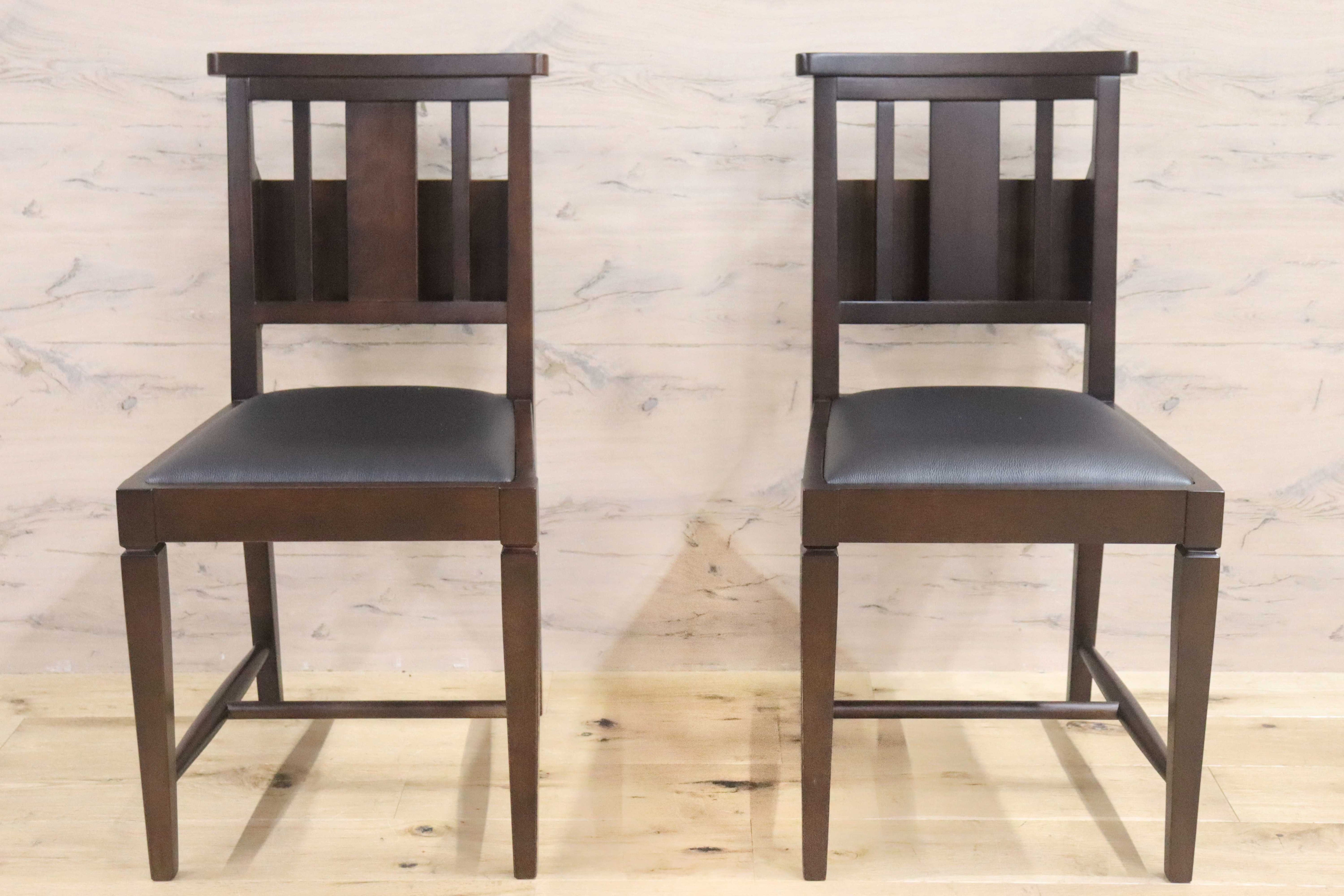 GMGN342X○CHERRY FURNITURE / 桜屋工業 ダイニングチェア チャーチチェア マガジンラック 合皮 ダークブラウン 2脚セット モダン 未使用品