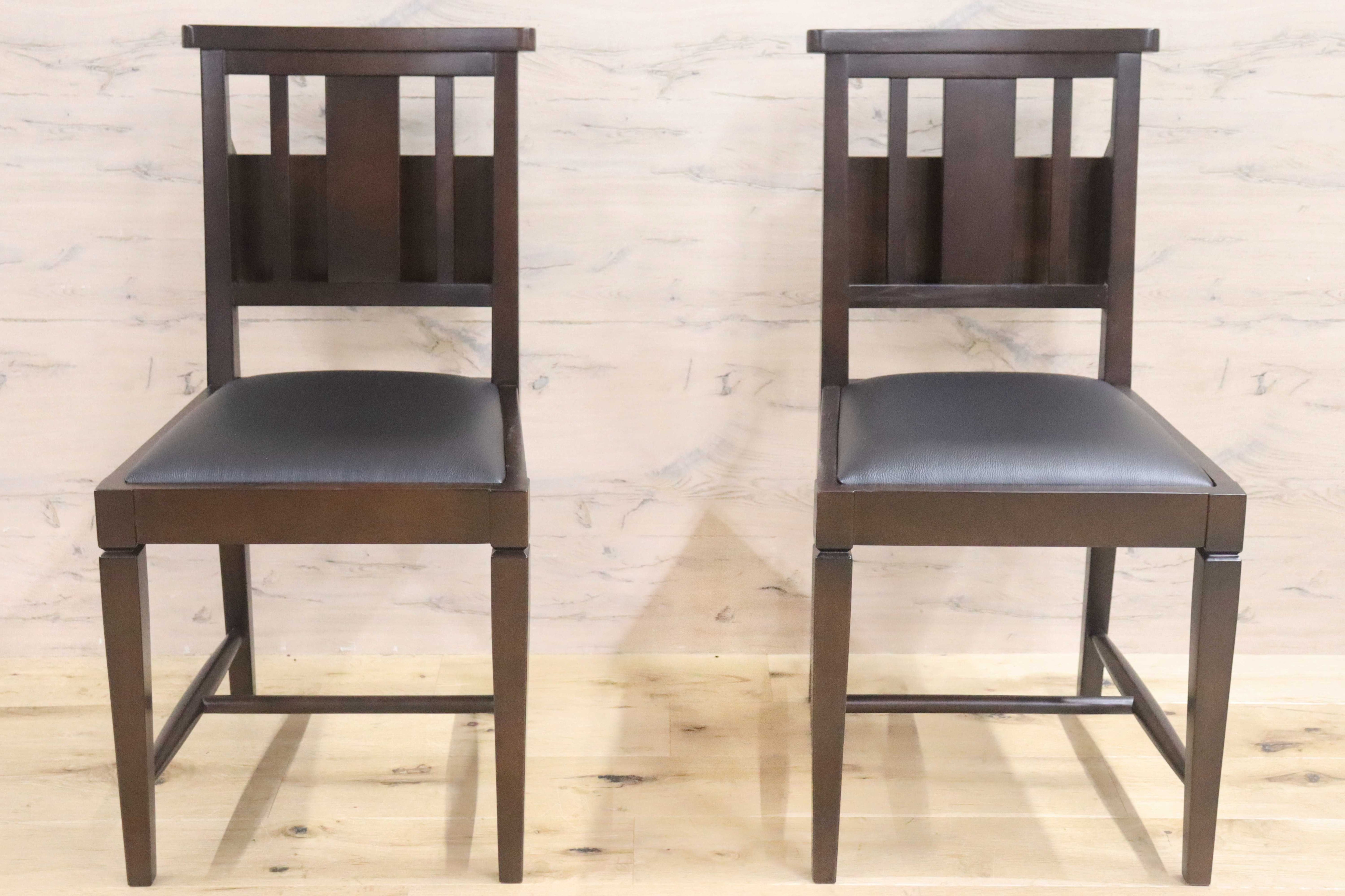 GMGN342Y○CHERRY FURNITURE / 桜屋工業 ダイニングチェア チャーチチェア マガジンラック 合皮 ダークブラウン 2脚セット モダン 未使用品