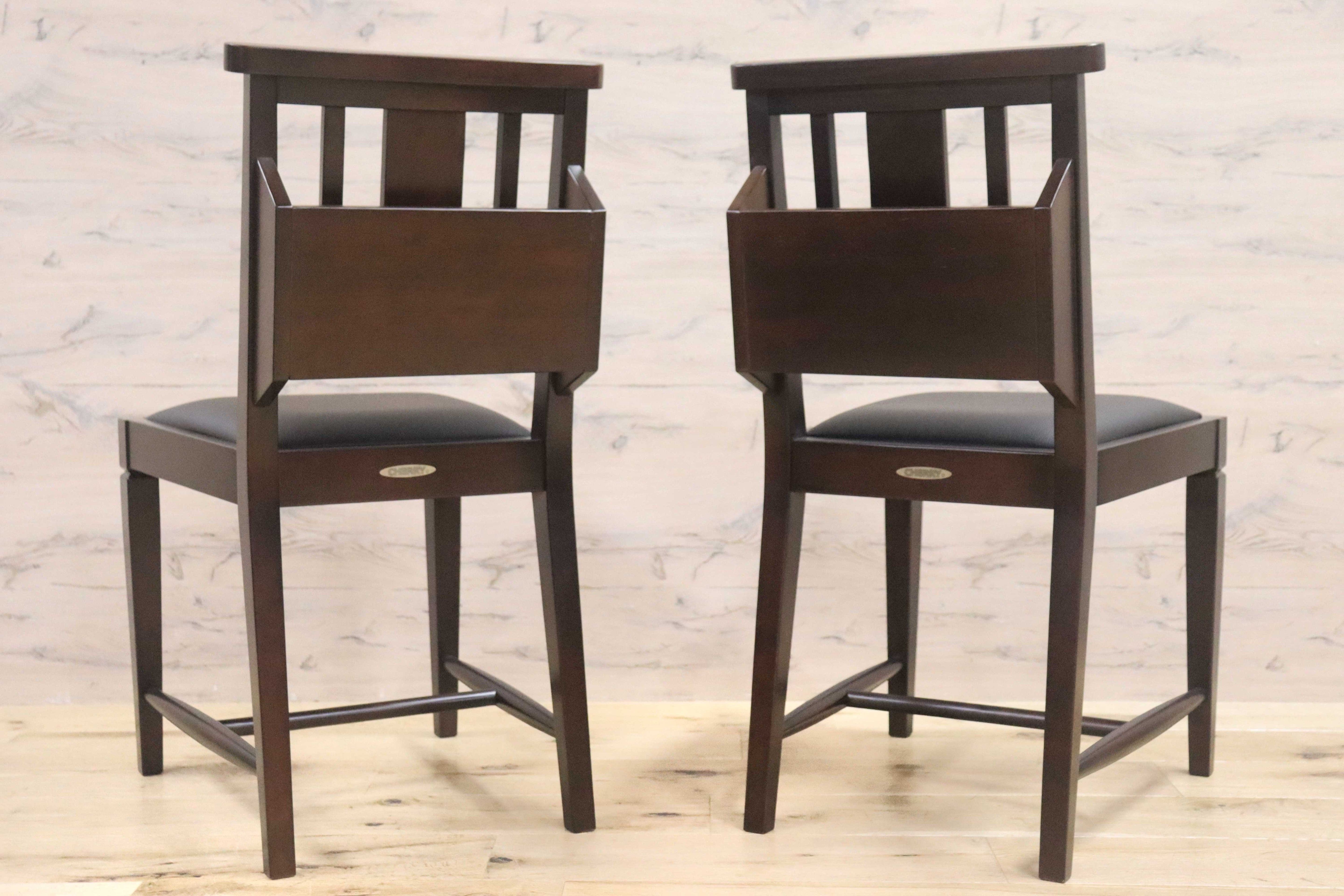 GMGN342Y○CHERRY FURNITURE / 桜屋工業 ダイニングチェア チャーチチェア マガジンラック 合皮 ダークブラウン 2脚セット モダン 未使用品
