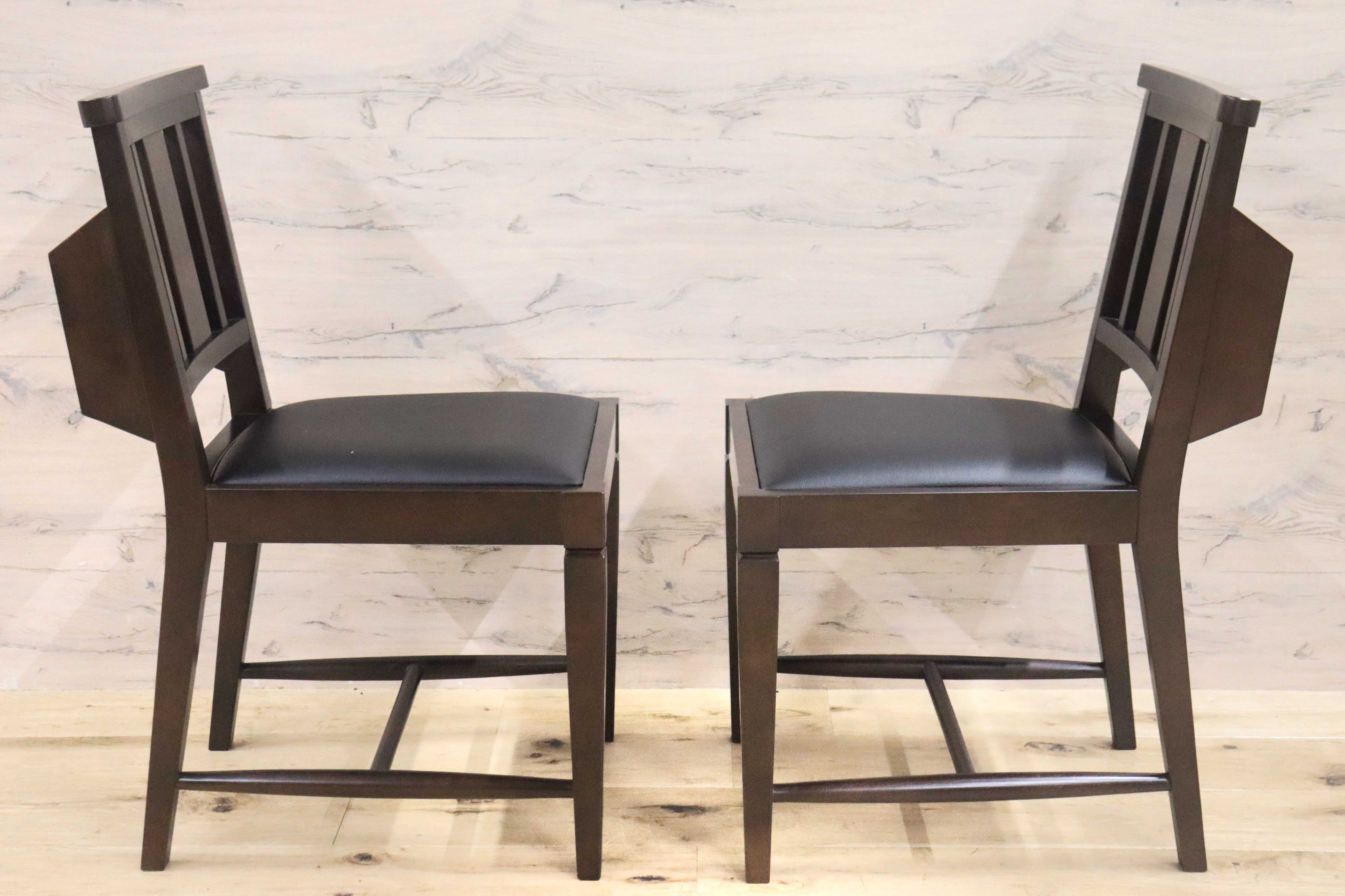 GMGN342Z○CHERRY FURNITURE / 桜屋工業 ダイニングチェア チャーチチェア マガジンラック 合皮 ダークブラウン 2脚セット モダン 未使用品