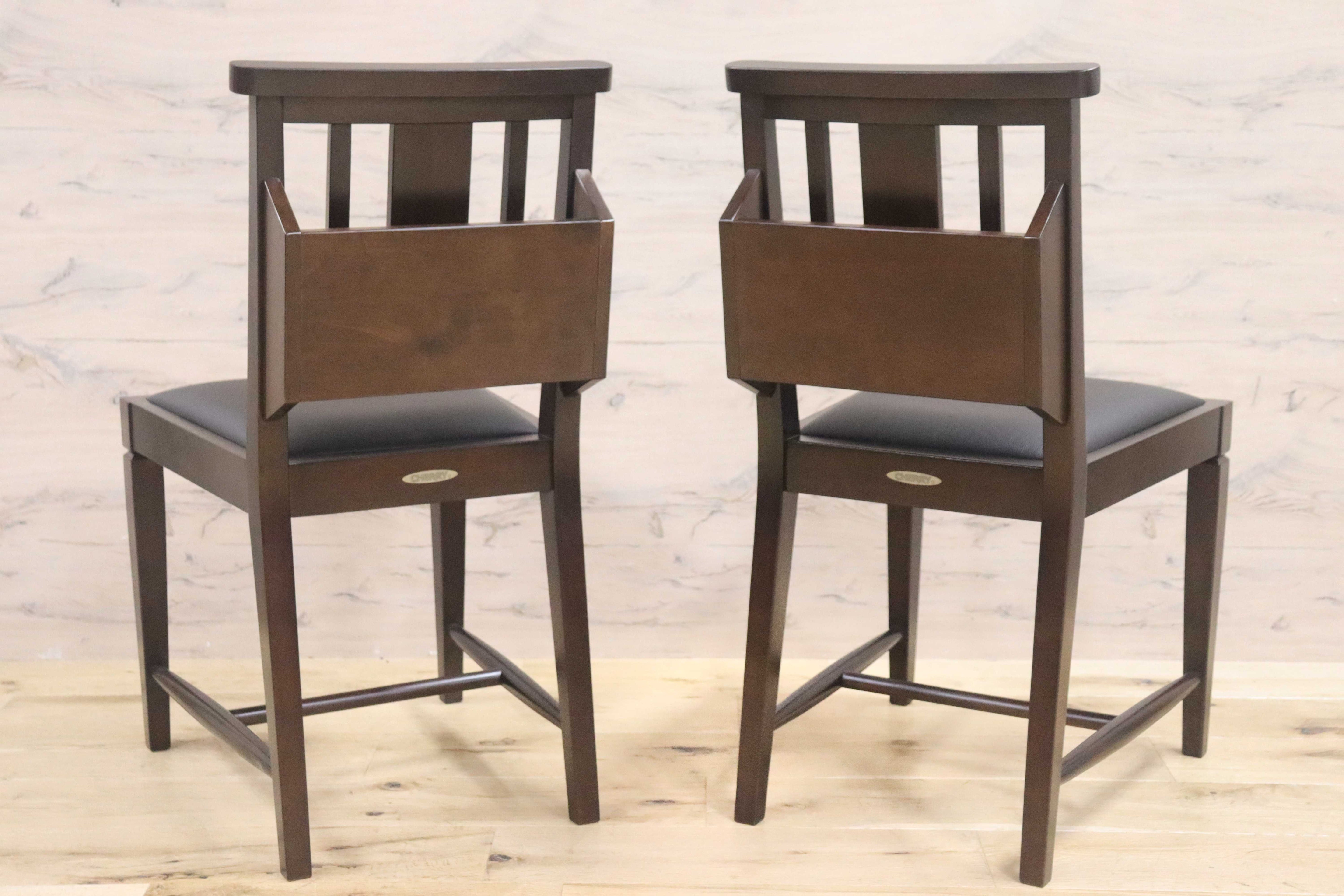 GMGN342Z○CHERRY FURNITURE / 桜屋工業 ダイニングチェア チャーチチェア マガジンラック 合皮 ダークブラウン 2脚セット モダン 未使用品