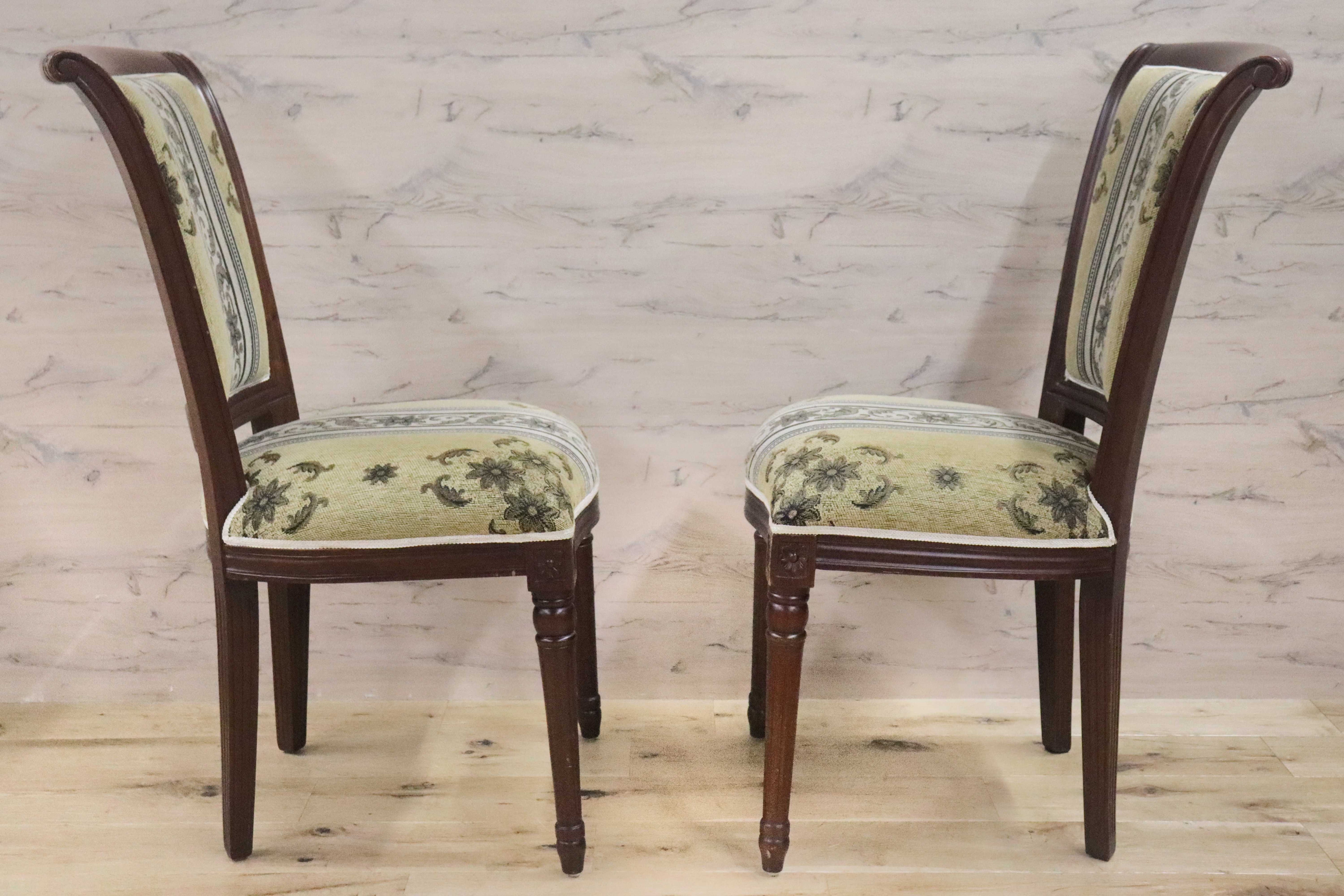 GMGN488A○イタリア製 ダイニングチェア アームレスチェア 椅子 マホガニー材 ファブリック 花柄 クラシック 西洋 ヨーロピアン 2脚セット