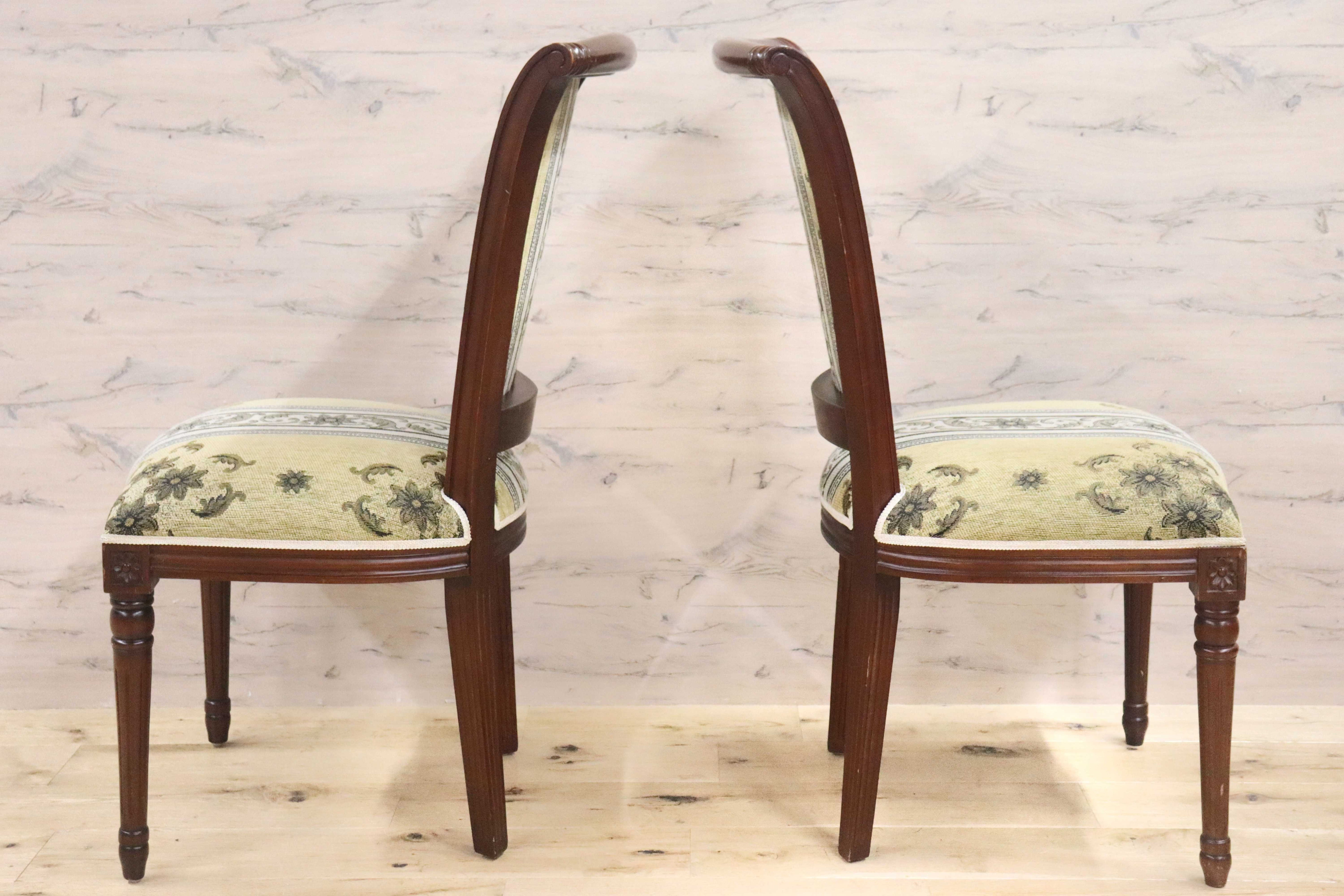GMGN488C○イタリア製 ダイニングチェア アームレスチェア 椅子 マホガニー材 ファブリック 花柄 クラシック 西洋 ヨーロピアン 2脚セット