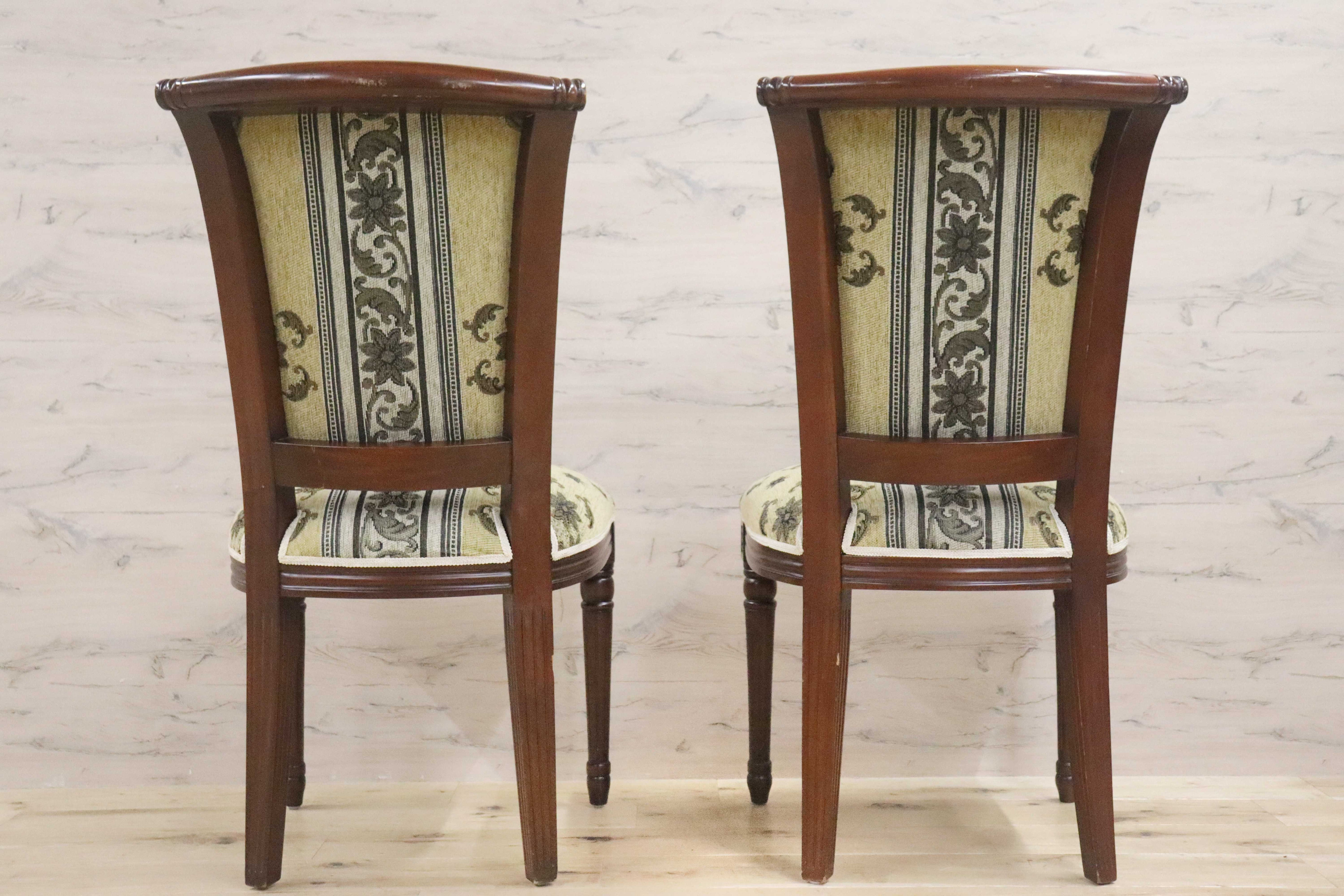 GMGN488C○イタリア製 ダイニングチェア アームレスチェア 椅子 マホガニー材 ファブリック 花柄 クラシック 西洋 ヨーロピアン 2脚セット