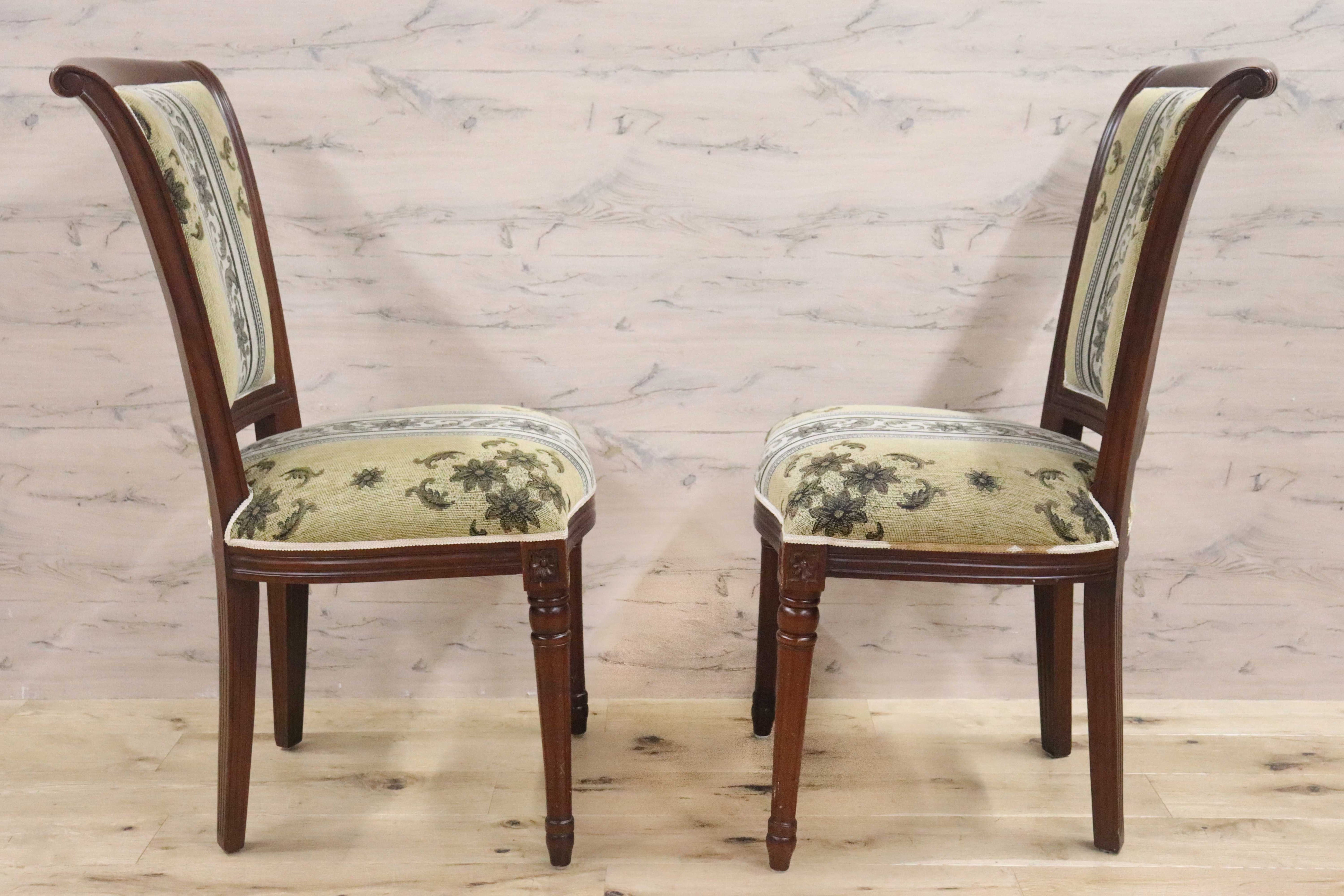 GMGN488D○イタリア製 ダイニングチェア アームレスチェア 椅子 マホガニー材 ファブリック 花柄 クラシック 西洋 ヨーロピアン 2脚セット