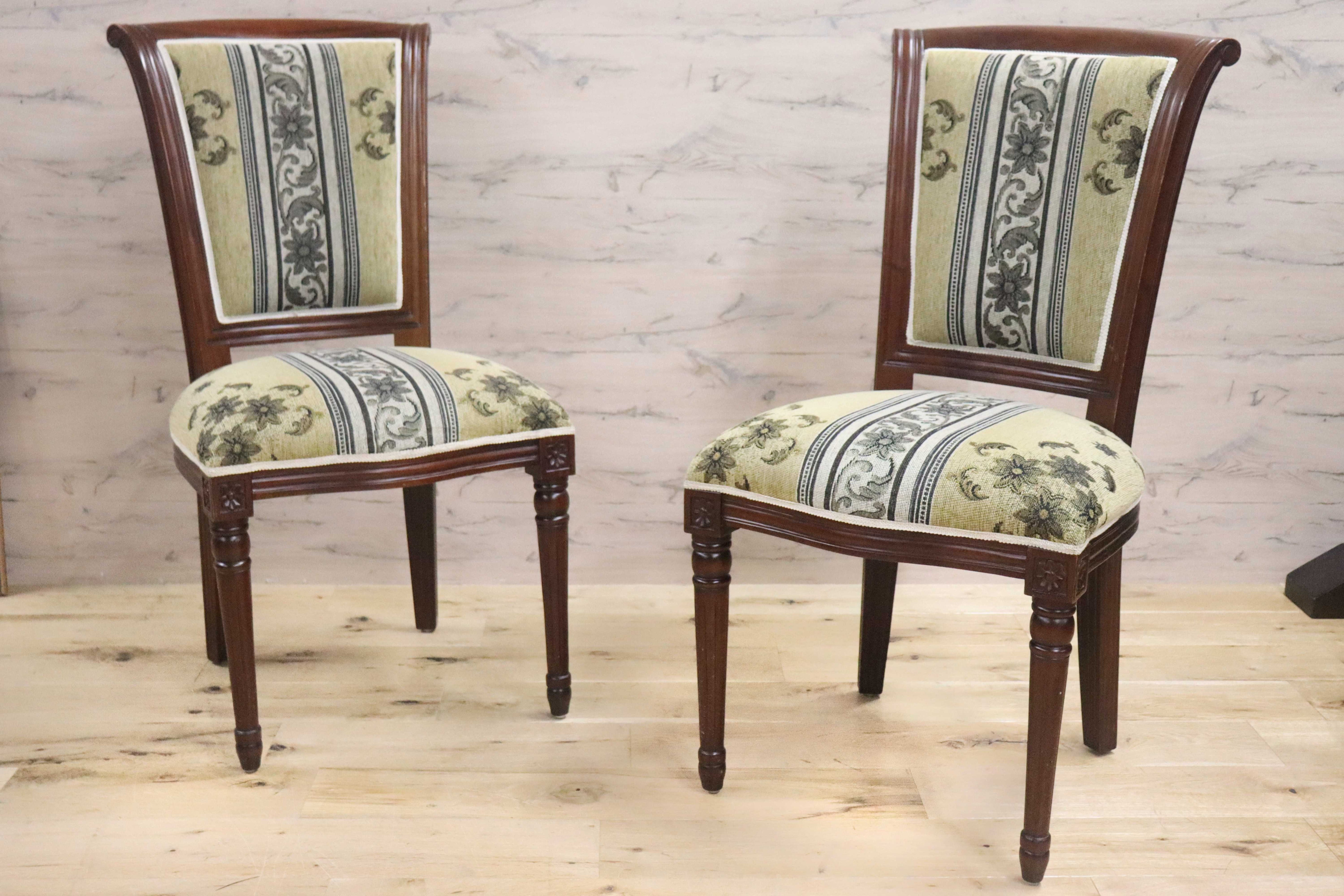 GMGN488E○イタリア製 ダイニングチェア アームレスチェア 椅子 マホガニー材 ファブリック 花柄 クラシック 西洋 ヨーロピアン 2脚セット