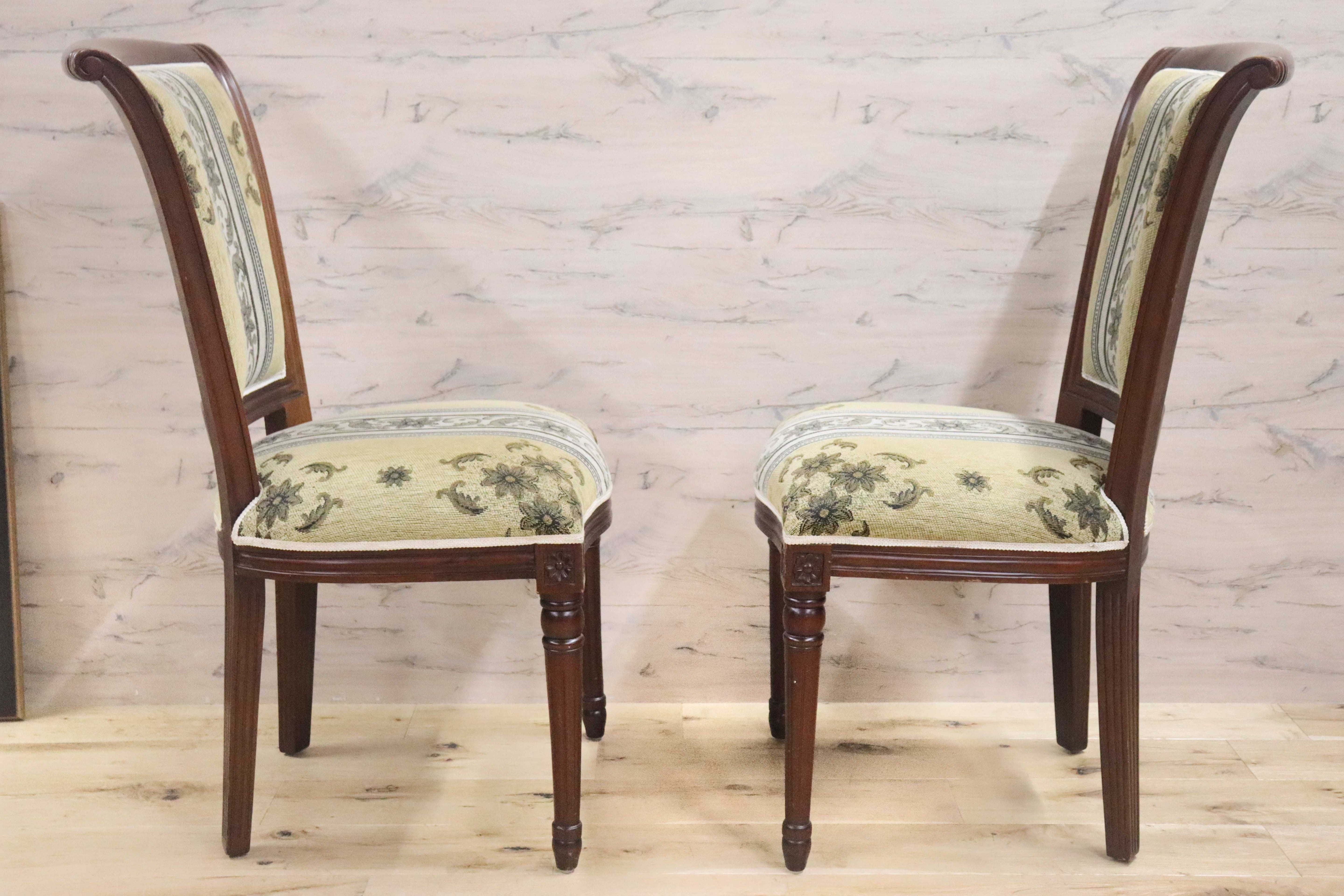 GMGN488E○イタリア製 ダイニングチェア アームレスチェア 椅子 マホガニー材 ファブリック 花柄 クラシック 西洋 ヨーロピアン 2脚セット