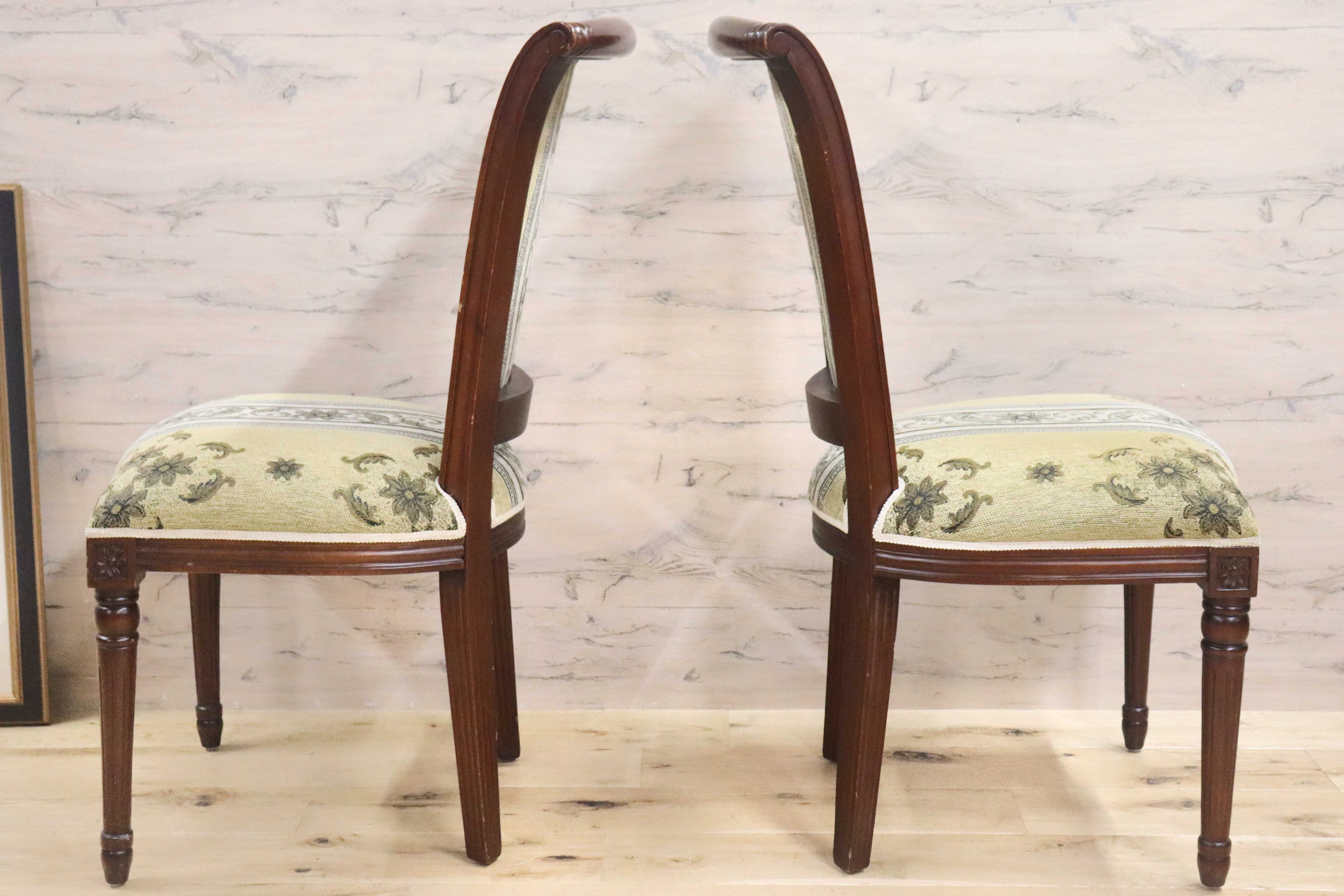 GMGN488E○イタリア製 ダイニングチェア アームレスチェア 椅子 マホガニー材 ファブリック 花柄 クラシック 西洋 ヨーロピアン 2脚セット
