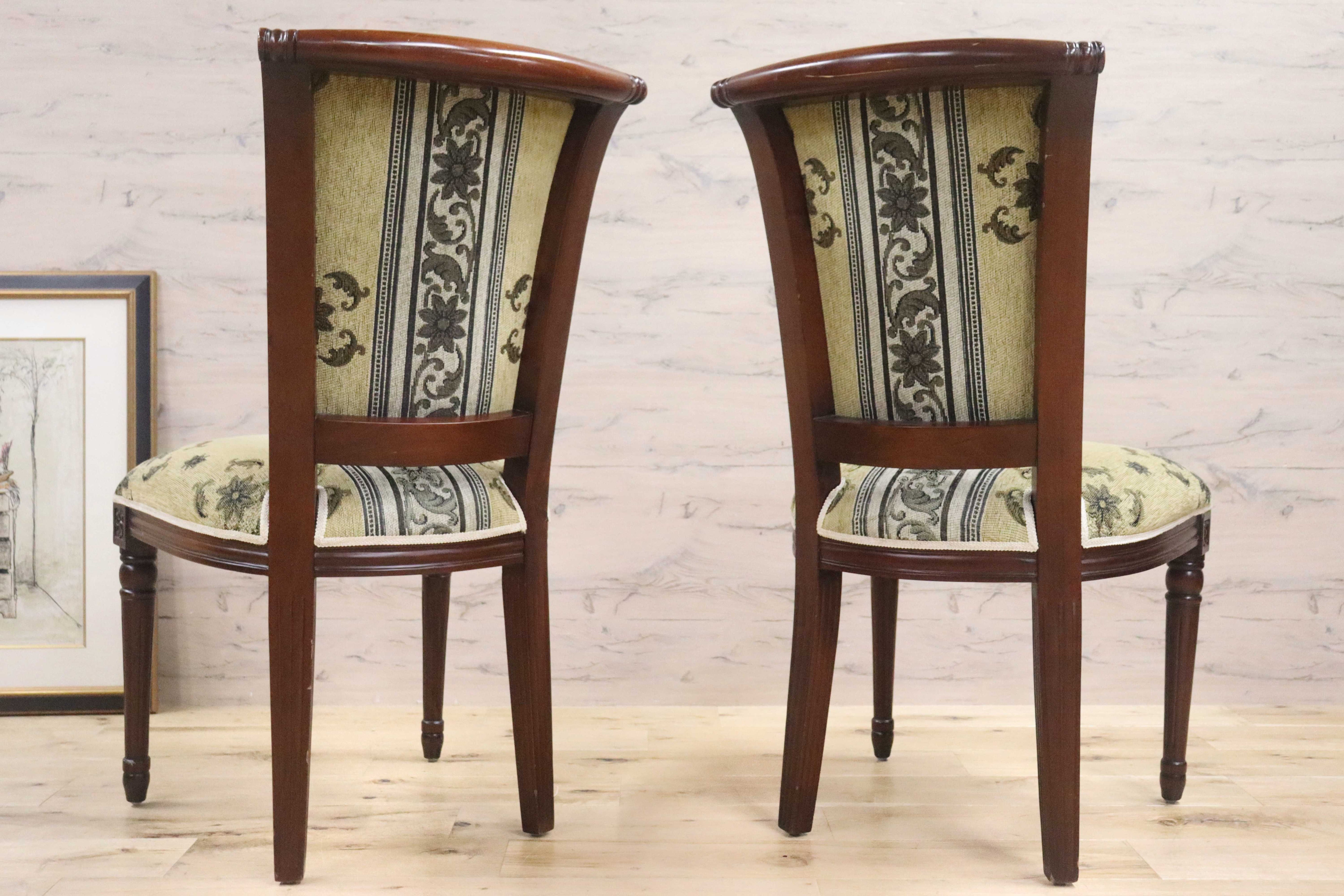GMGN488E○イタリア製 ダイニングチェア アームレスチェア 椅子 マホガニー材 ファブリック 花柄 クラシック 西洋 ヨーロピアン 2脚セット