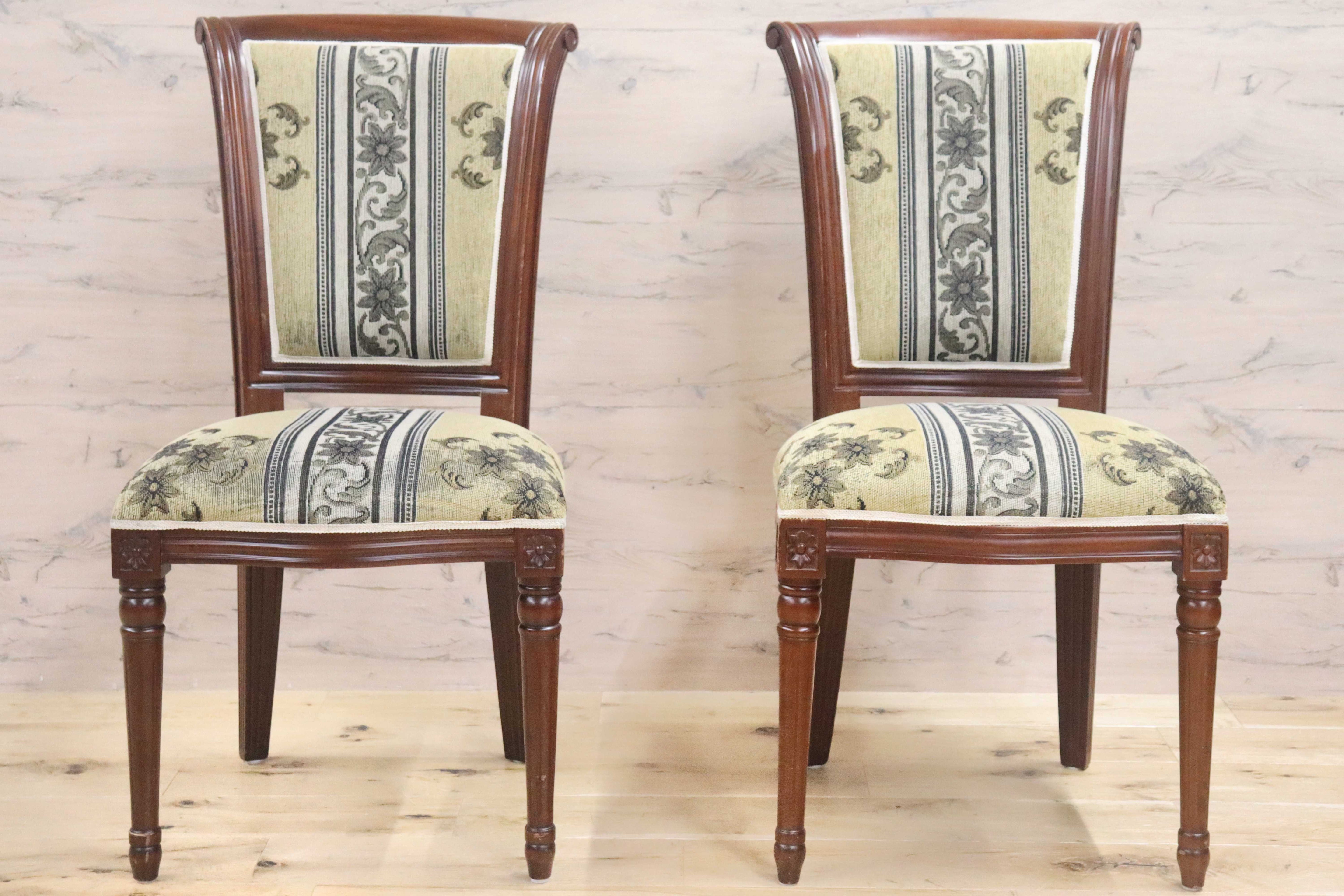 GMGN488F○イタリア製 ダイニングチェア アームレスチェア 椅子 マホガニー材 ファブリック 花柄 クラシック 西洋 ヨーロピアン 2脚セット