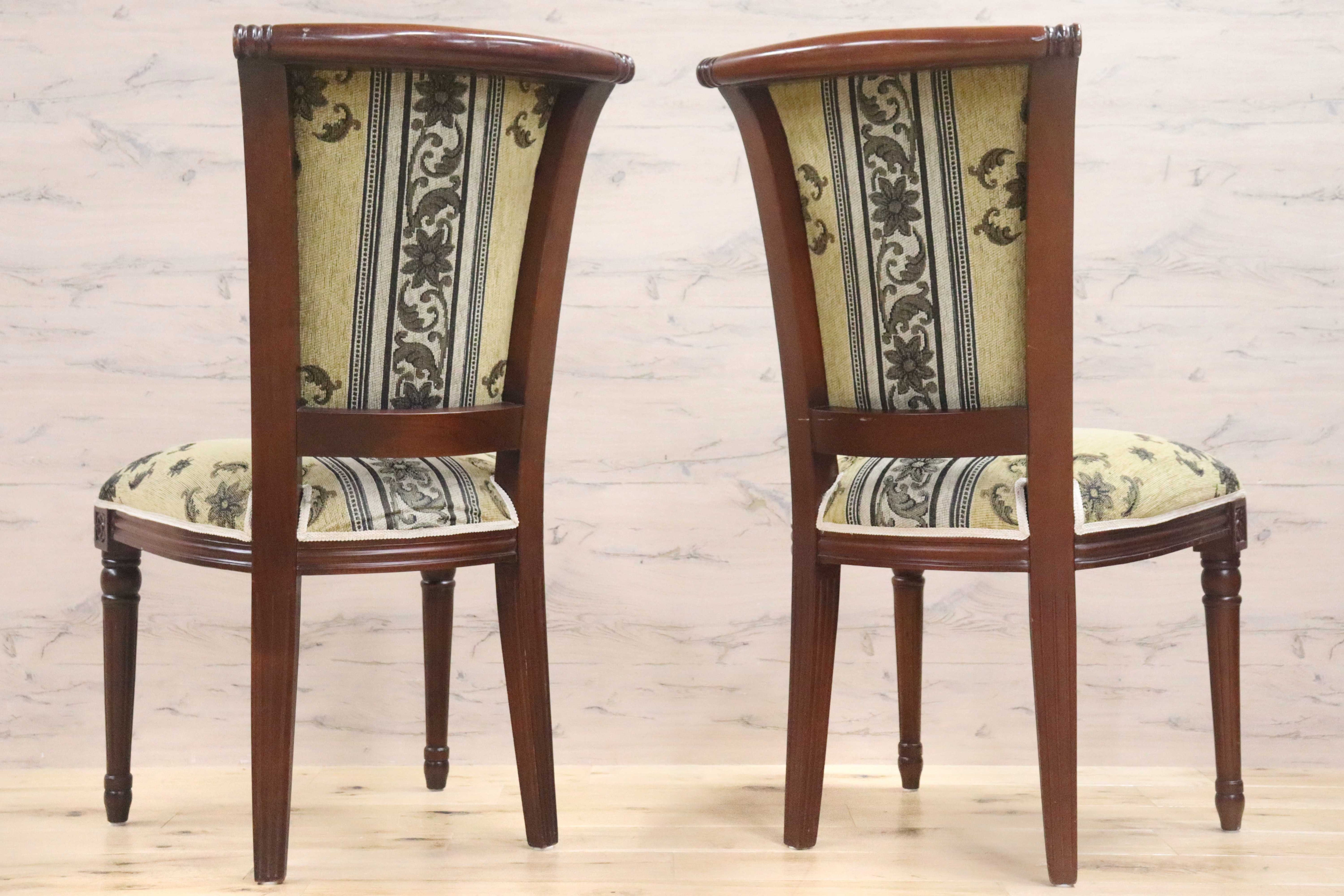 GMGN488F○イタリア製 ダイニングチェア アームレスチェア 椅子 マホガニー材 ファブリック 花柄 クラシック 西洋 ヨーロピアン 2脚セット