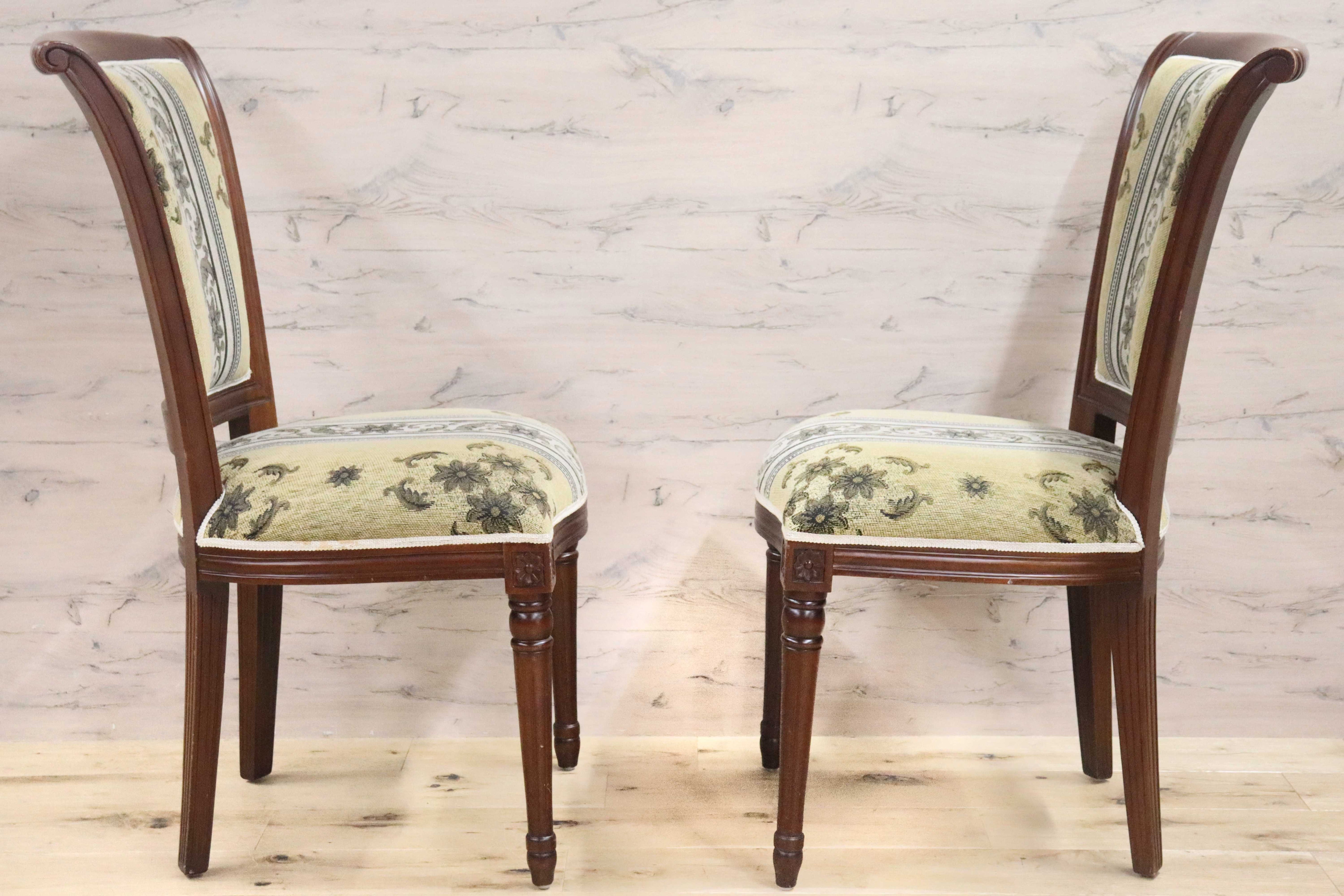 GMGN488H○イタリア製 ダイニングチェア アームレスチェア 椅子 マホガニー材 ファブリック 花柄 クラシック 西洋 ヨーロピアン 2脚セット