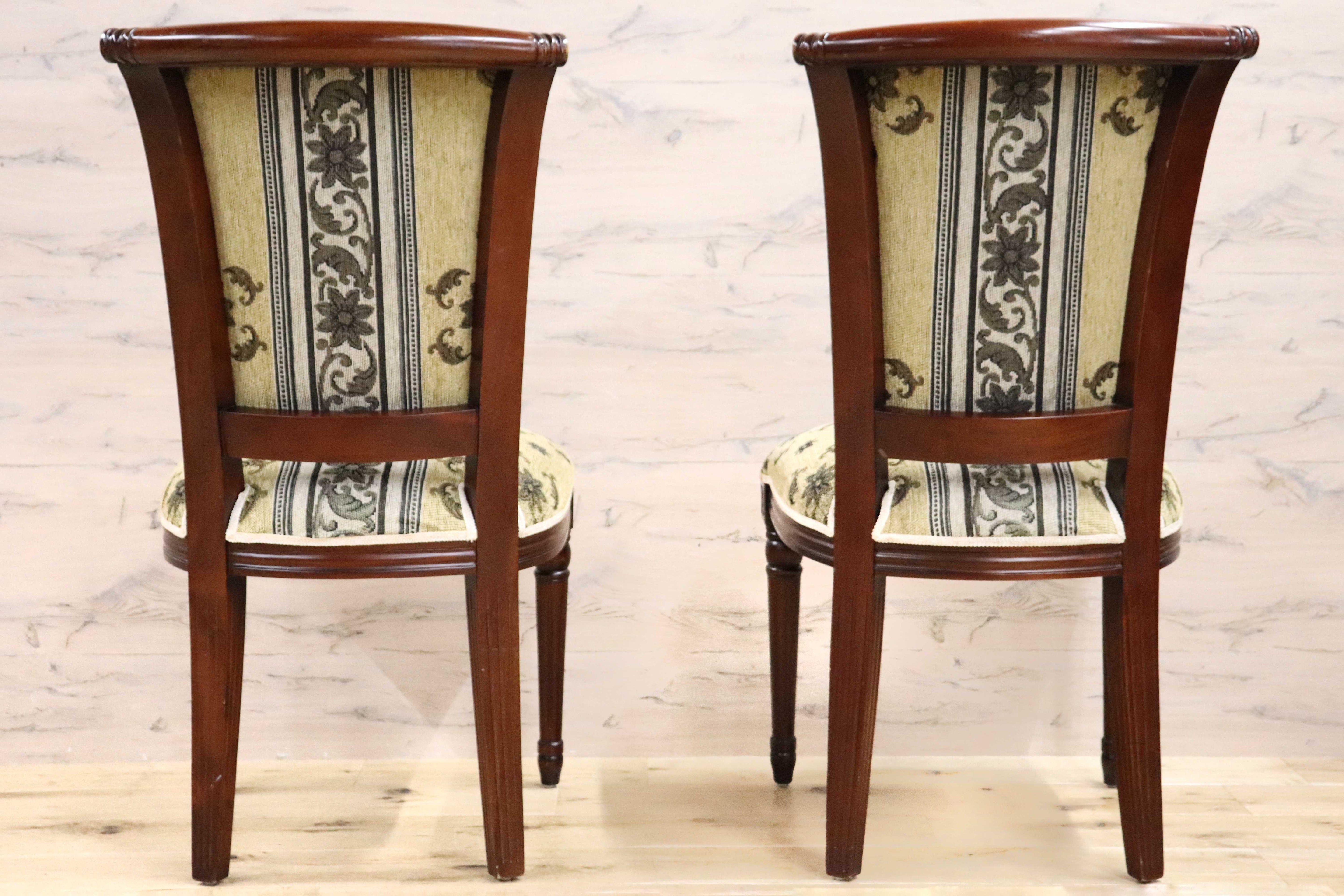 GMGN488R○イタリア製 ダイニングチェア アームレスチェア 椅子 マホガニー材 ファブリック 花柄 クラシック 西洋 ヨーロピアン 2脚セット