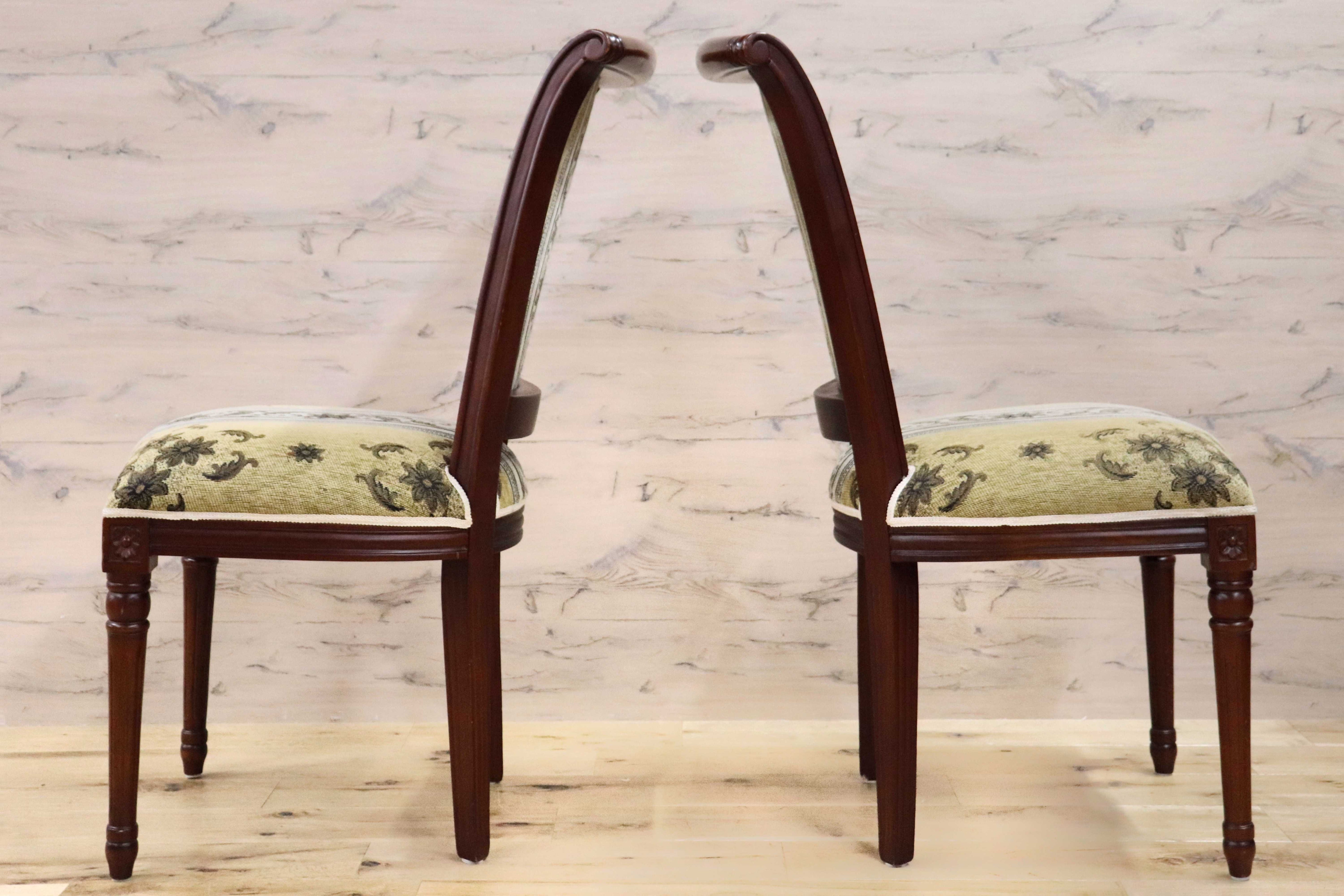 GMGN488V○イタリア製 ダイニングチェア アームレスチェア 椅子 マホガニー材 ファブリック 花柄 クラシック 西洋 ヨーロピアン 2脚セット