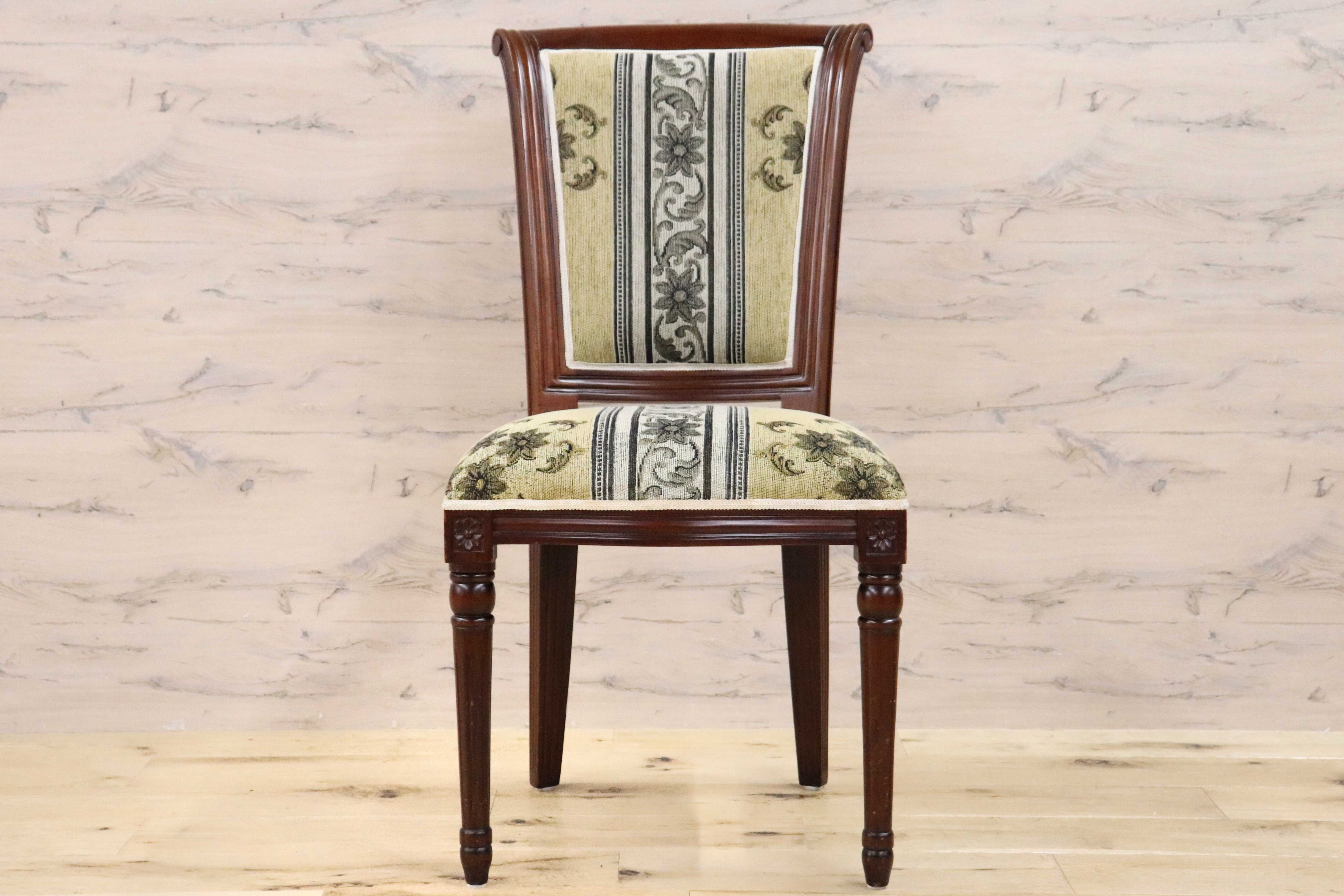 GMGN488W○イタリア製 ダイニングチェア アームレスチェア 椅子 マホガニー材 ファブリック 花柄 クラシック 西洋 ヨーロピアン