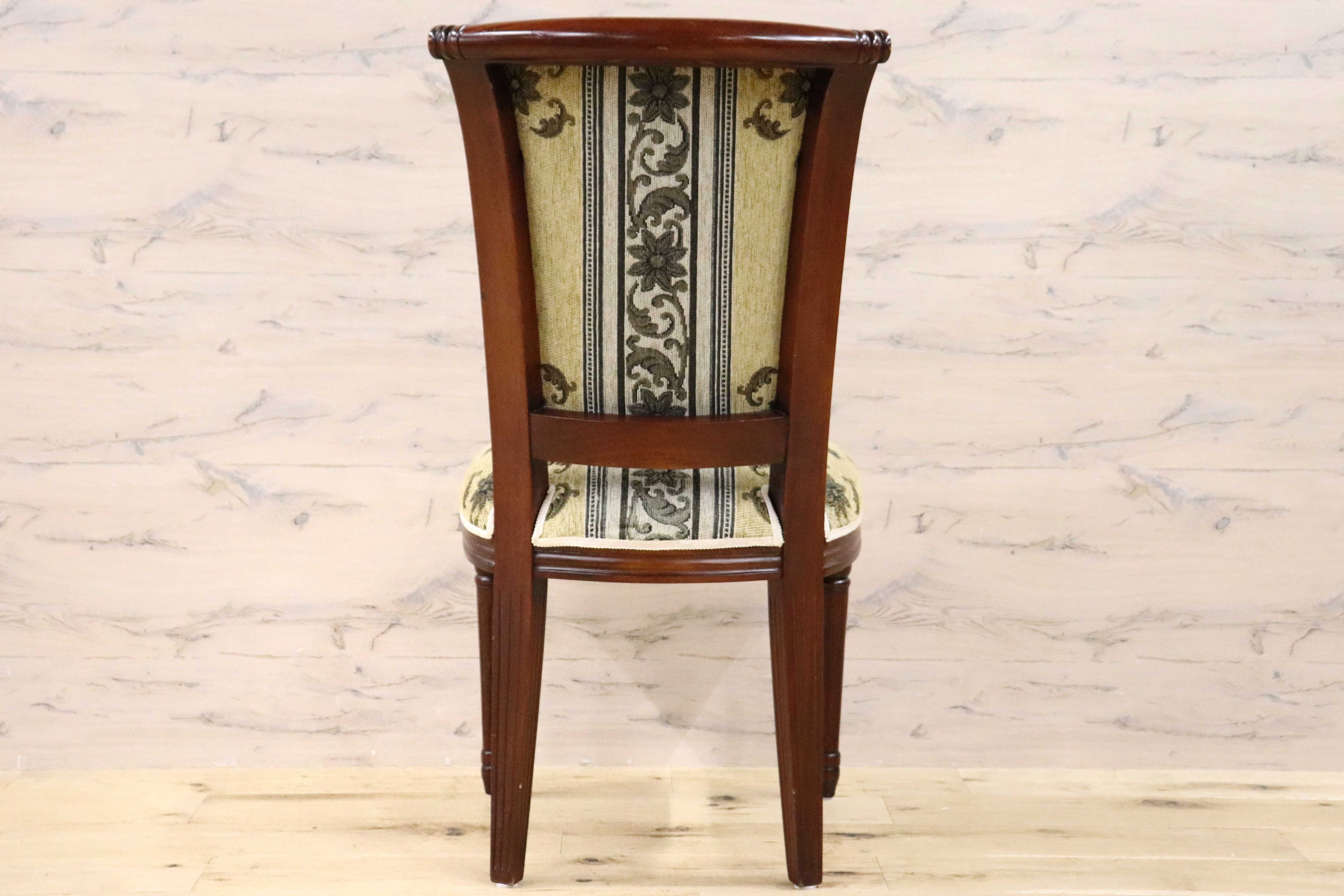 GMGN488W○イタリア製 ダイニングチェア アームレスチェア 椅子 マホガニー材 ファブリック 花柄 クラシック 西洋 ヨーロピアン