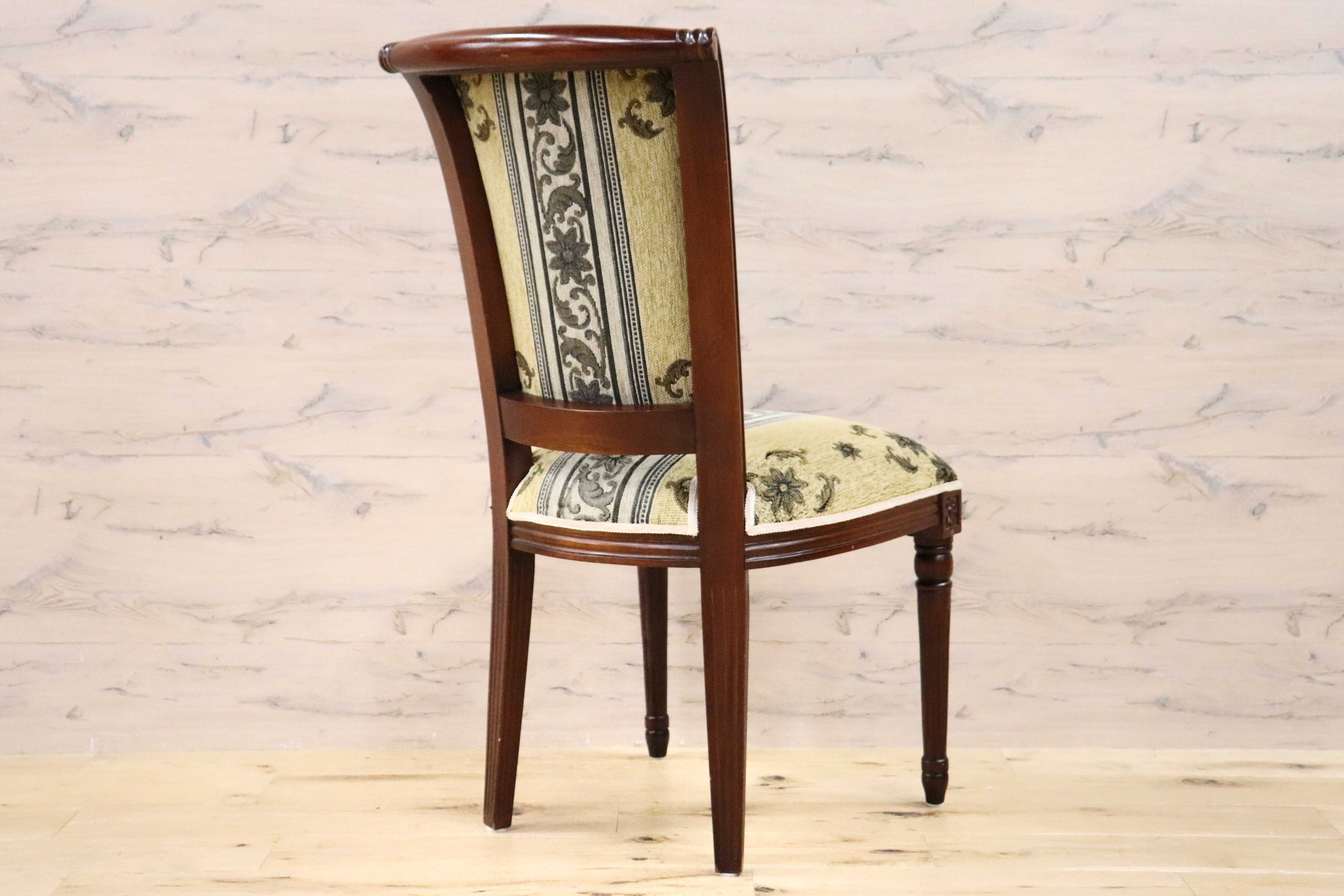 GMGN488W○イタリア製 ダイニングチェア アームレスチェア 椅子 マホガニー材 ファブリック 花柄 クラシック 西洋 ヨーロピアン