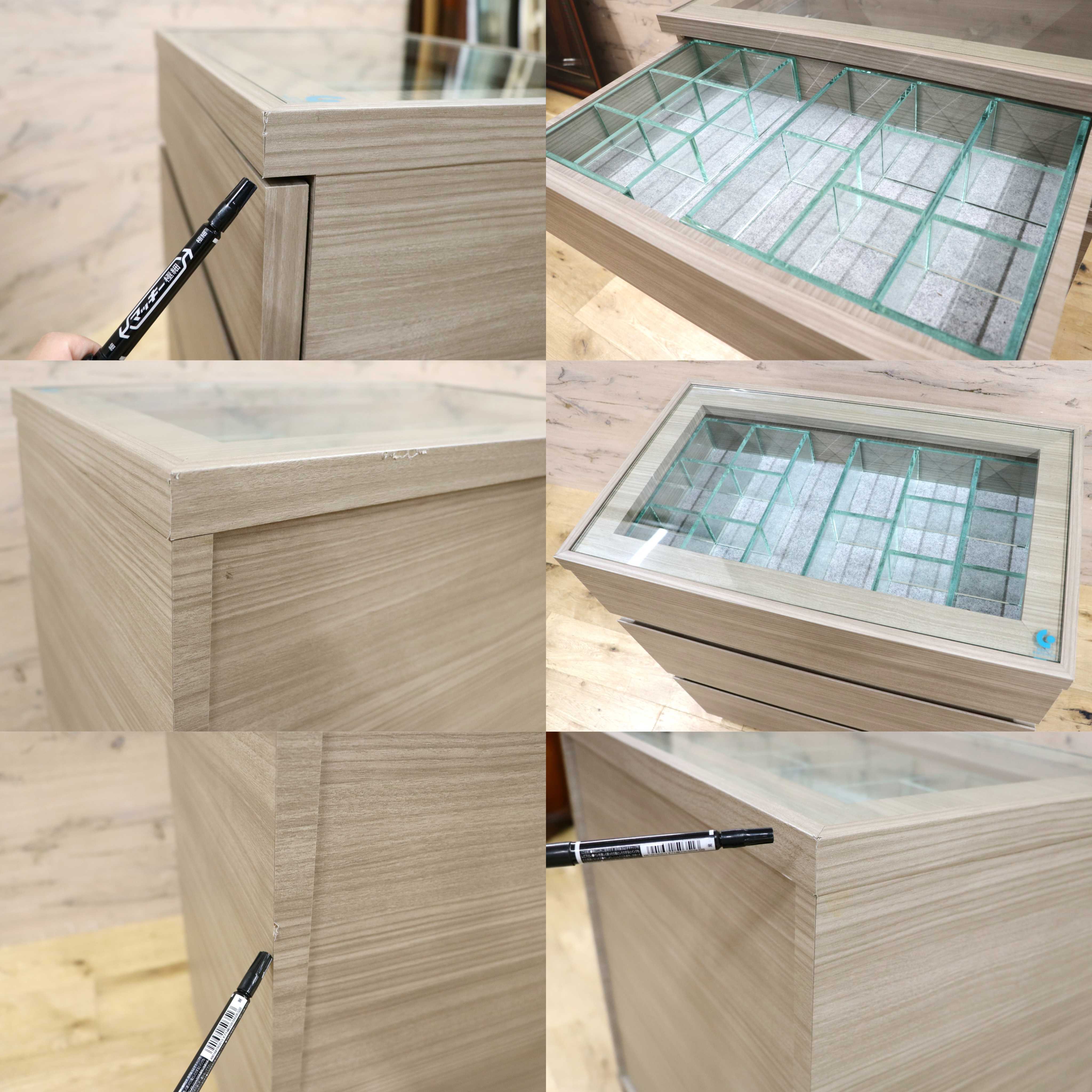 GMIH240○ガラスコレクションケース付き チェスト アクセサリーケース 収納 引き出し 収納タンス ベッドサイドチェスト 展示品