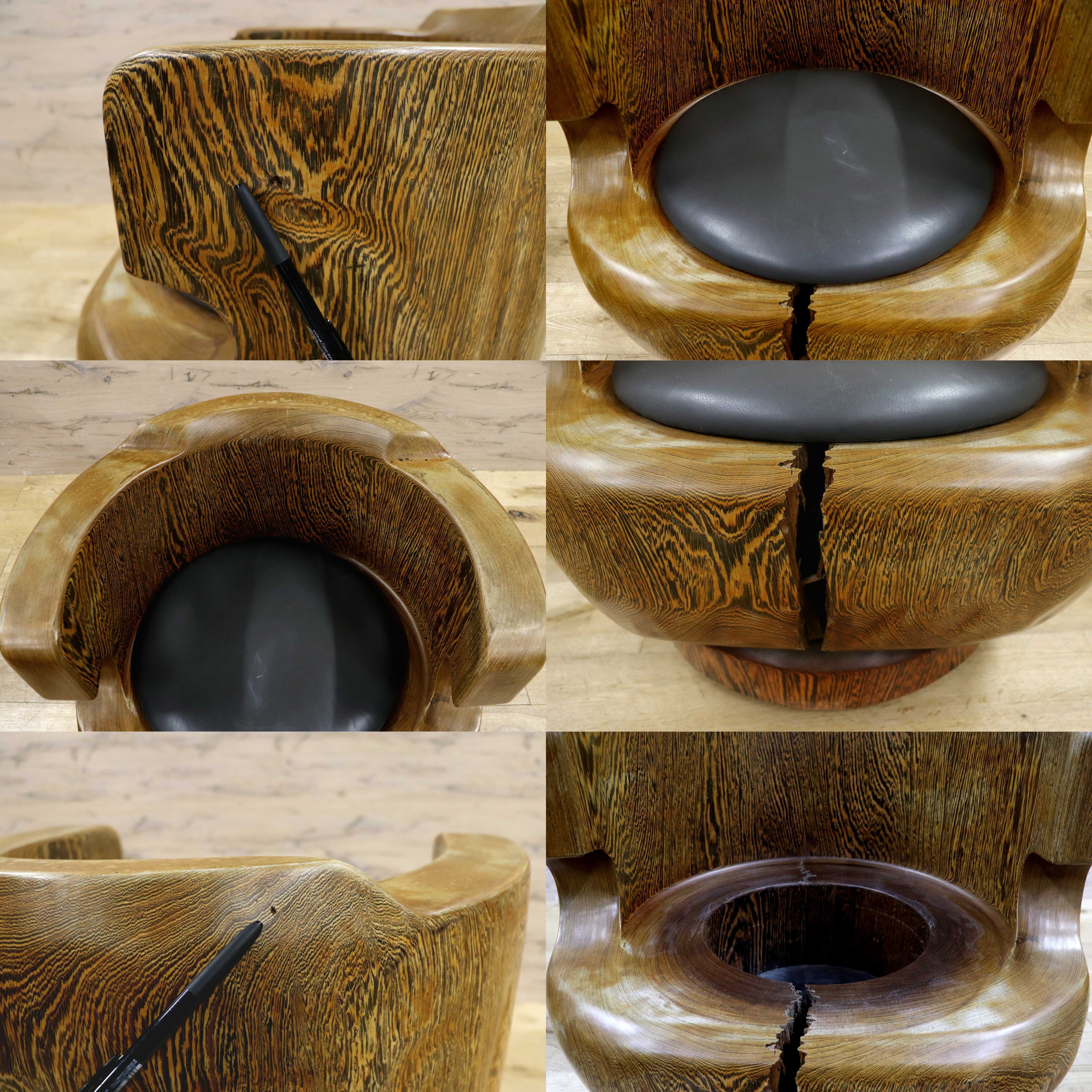 GMIH275D○鉄刀木 夕ガヤサン 大臣椅子 回転椅子 無垢材 応接 ラウンジ 和室 座敷 アンティーク