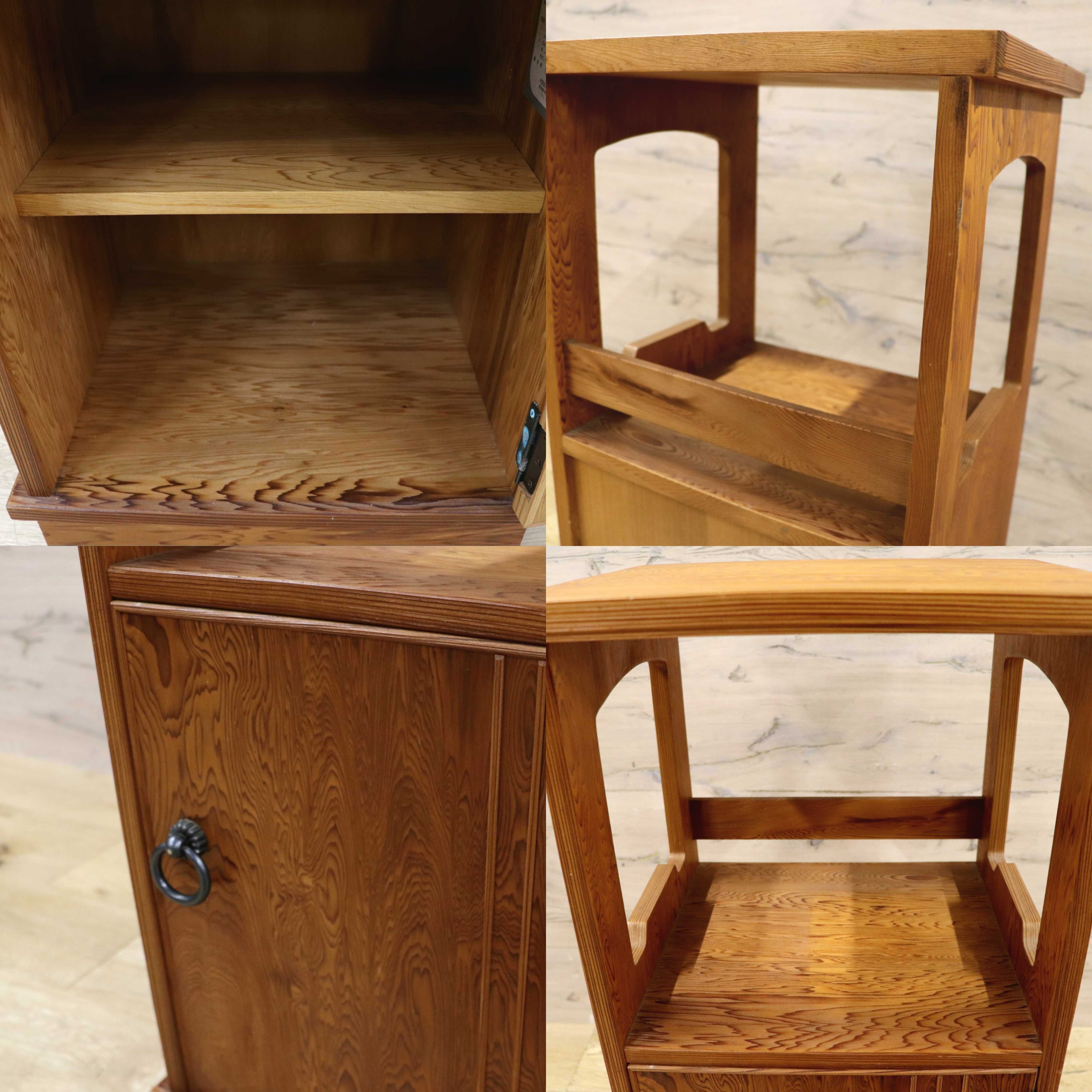 GMIH285A○世界遺産屋久杉 稀少 木製 電話台 和家具 和モダン レトロ 収納家具 花台 キャビネット サイドテーブル アンティーク