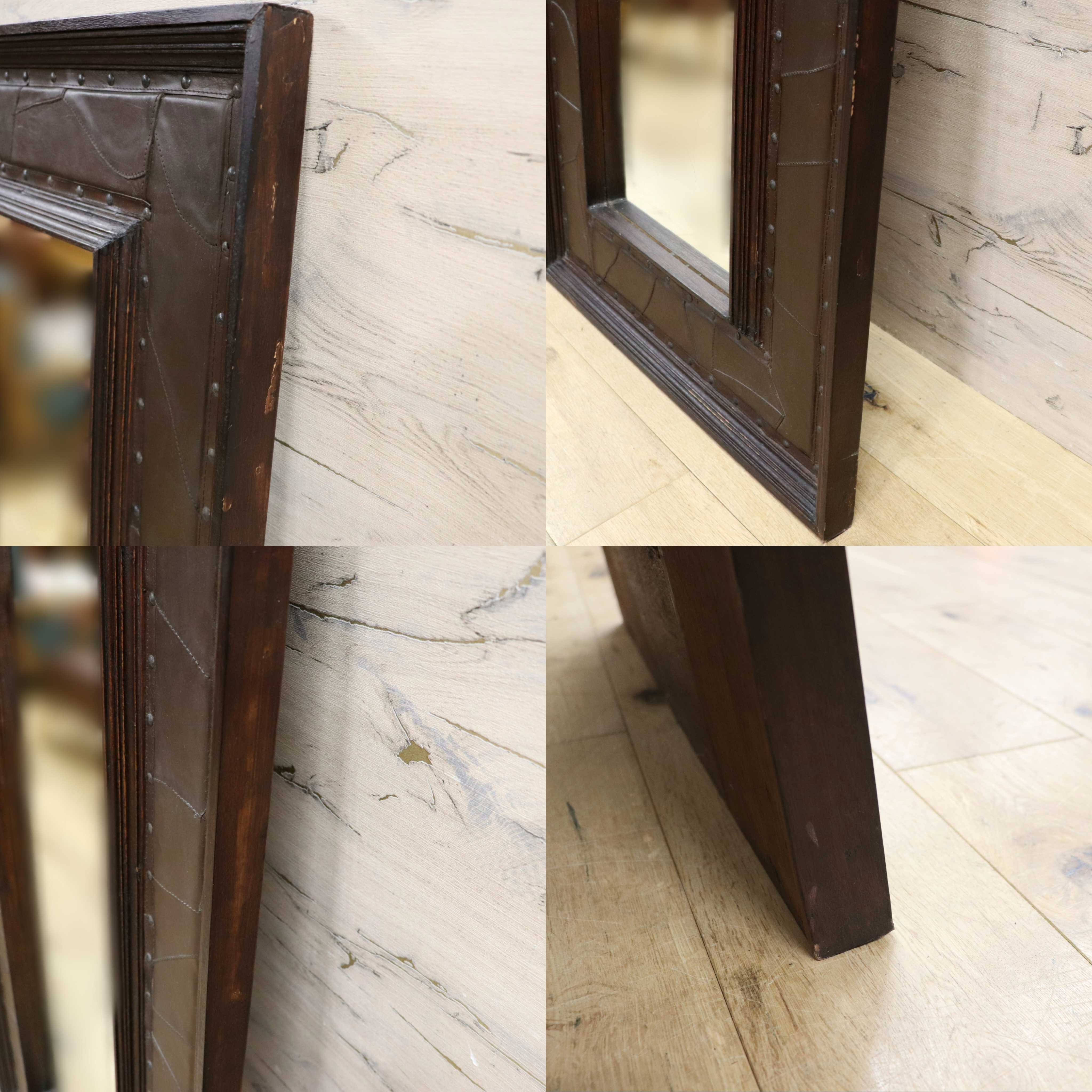 GMIK561○アンティーク 木製フレーム ヴィンテージ クラシック レトロ 全身鏡 ロングミラー 姿見 立て掛け ウッドフレーム ミラー 鏡 革