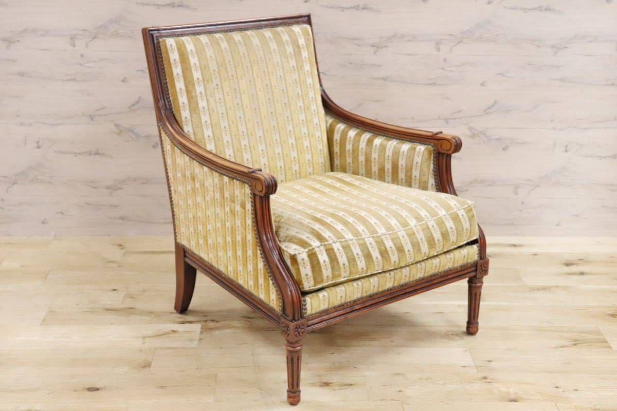 GMGN389A○英国 ヴィンテージ シングルソファ 1人掛けソファ ラウンジチェア 椅子 鋲打 ファブリック クラシカル アンティーク オールド