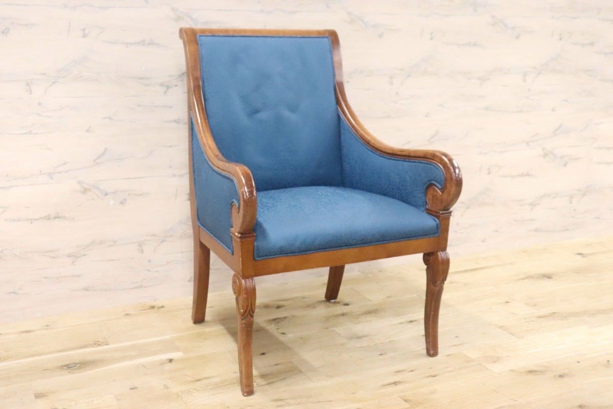 GMGN145E○西洋 クラシック シングルソファ ラウンジチェア 1人掛けソファ 椅子 木製 ファブリック アンティーク 彫刻