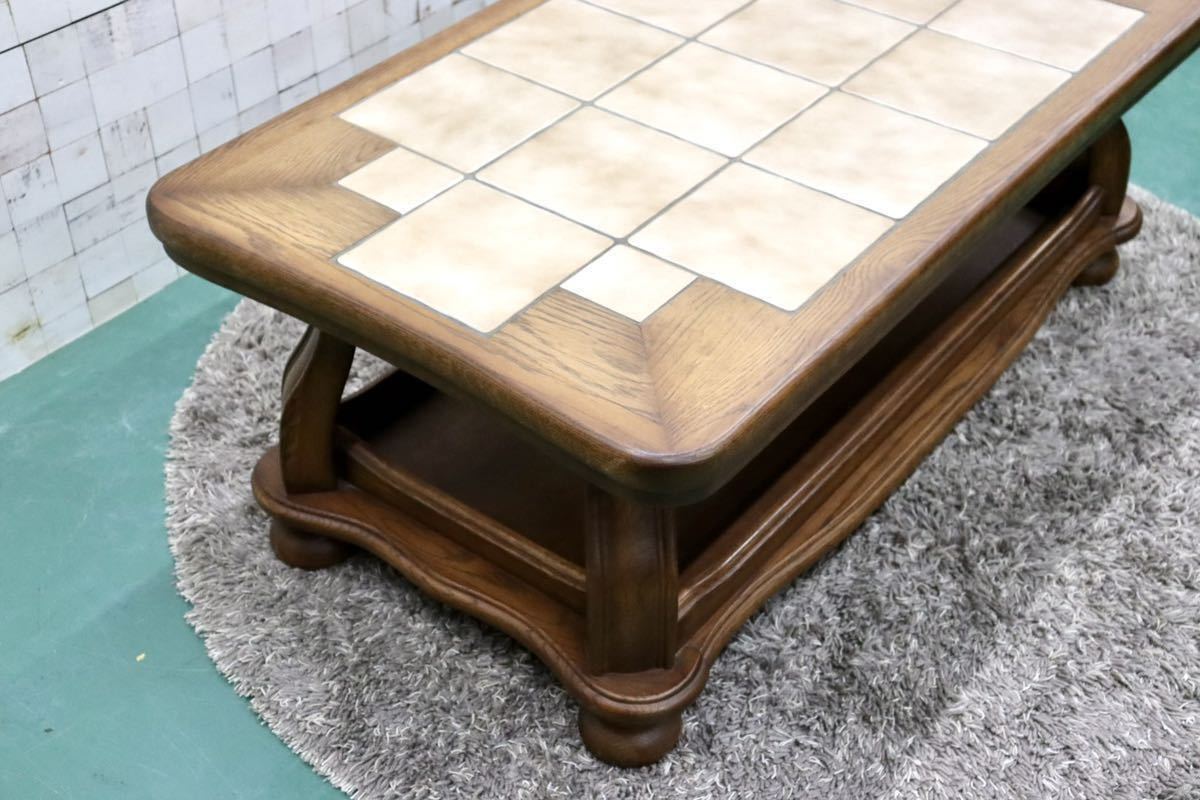 GMGT68○オランダ ダッチカントリースタイル センターテーブル リビングテーブル オーク材 無垢 タイル張り