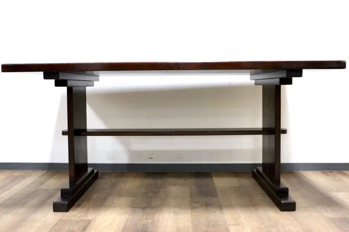 GMHN69○工房家具 欅材 ケヤキ 無垢 ダイニングテーブル 食卓テーブル 漆塗り 和家具 和モダン アンティーク レトロ 堅牢 古民家 美品